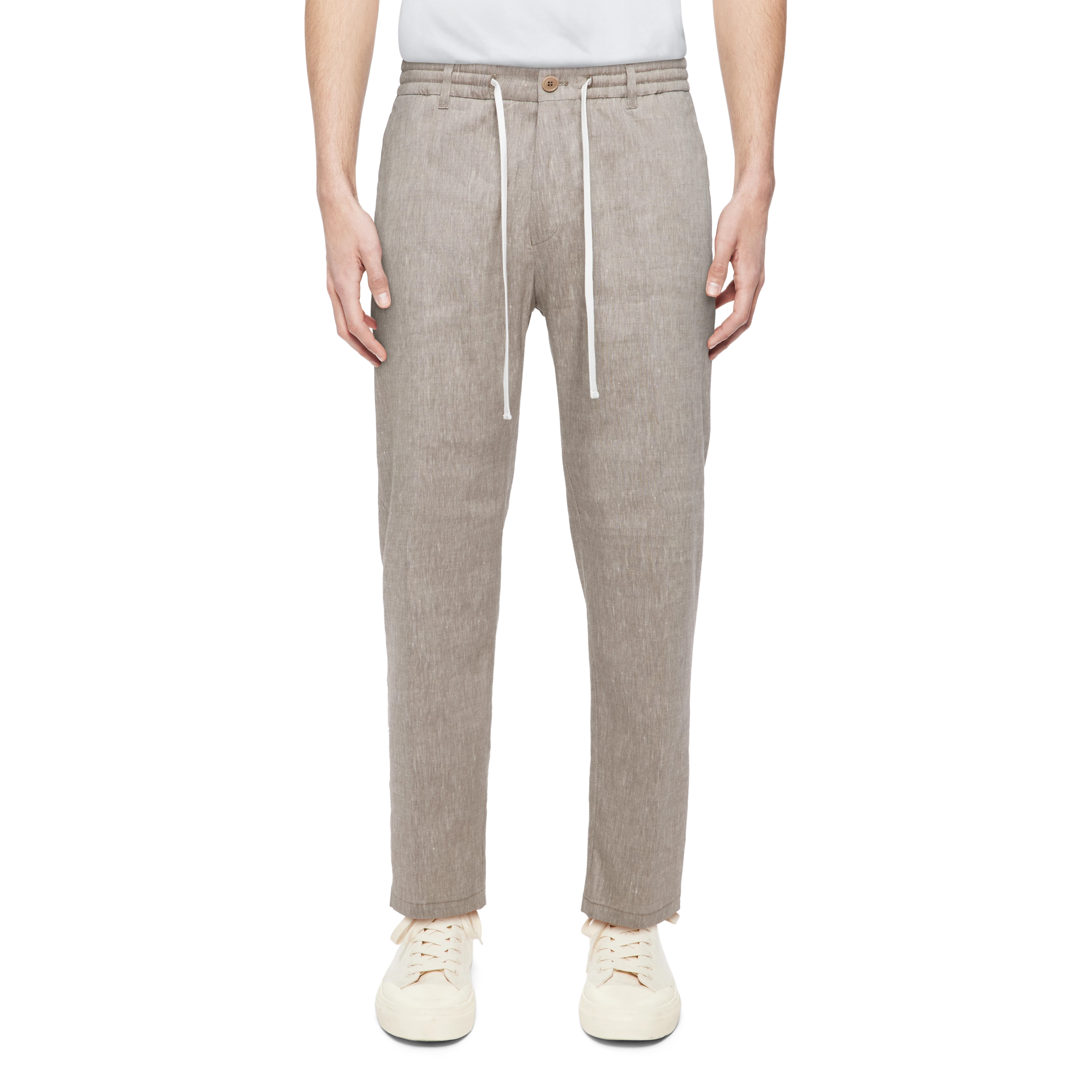 DEGER - Trousers with drawstring in linen mix - men - beige - Frontansicht