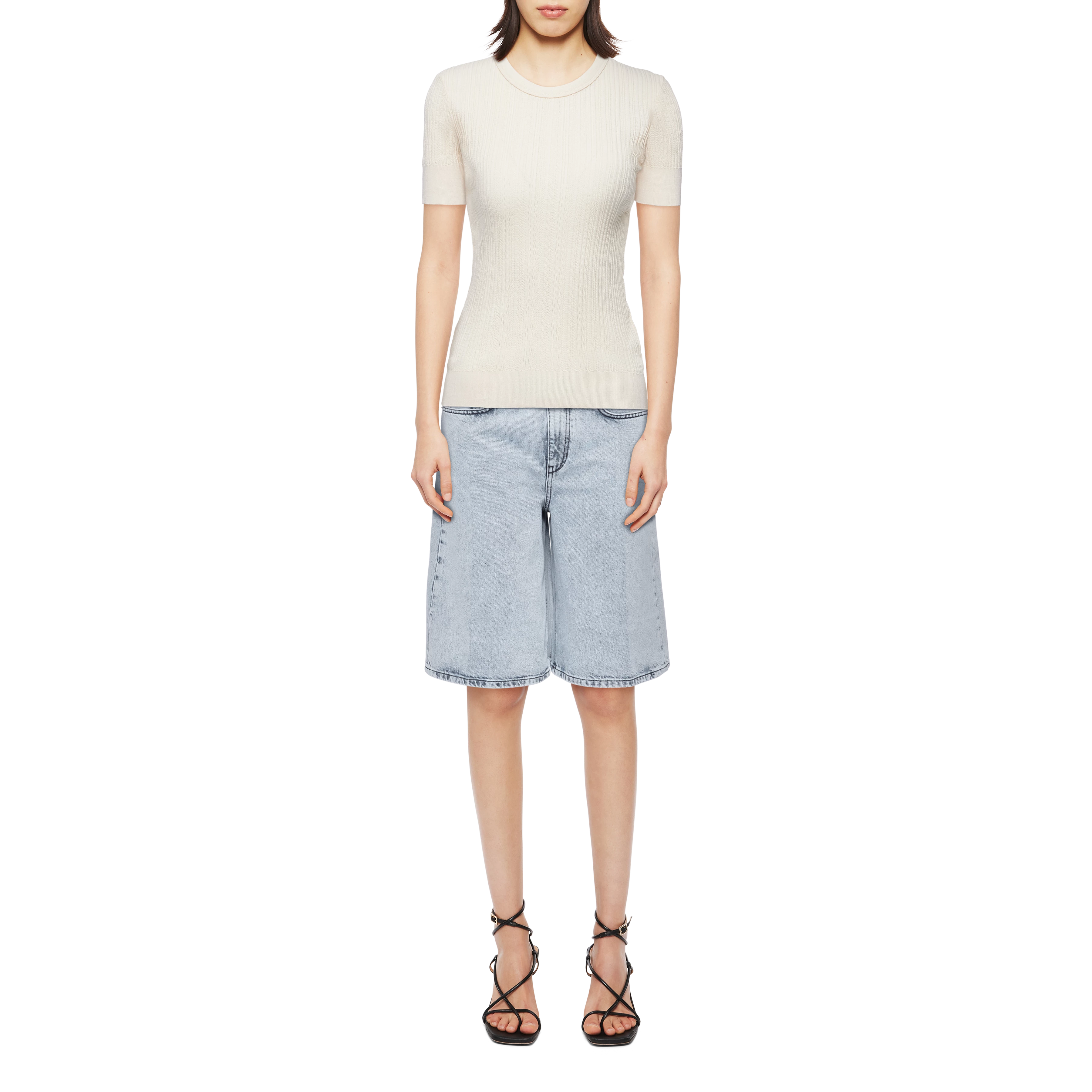 KOALY - Slim T-shirt in pure cotton - women - beige - Ganzkörper-Frontansicht