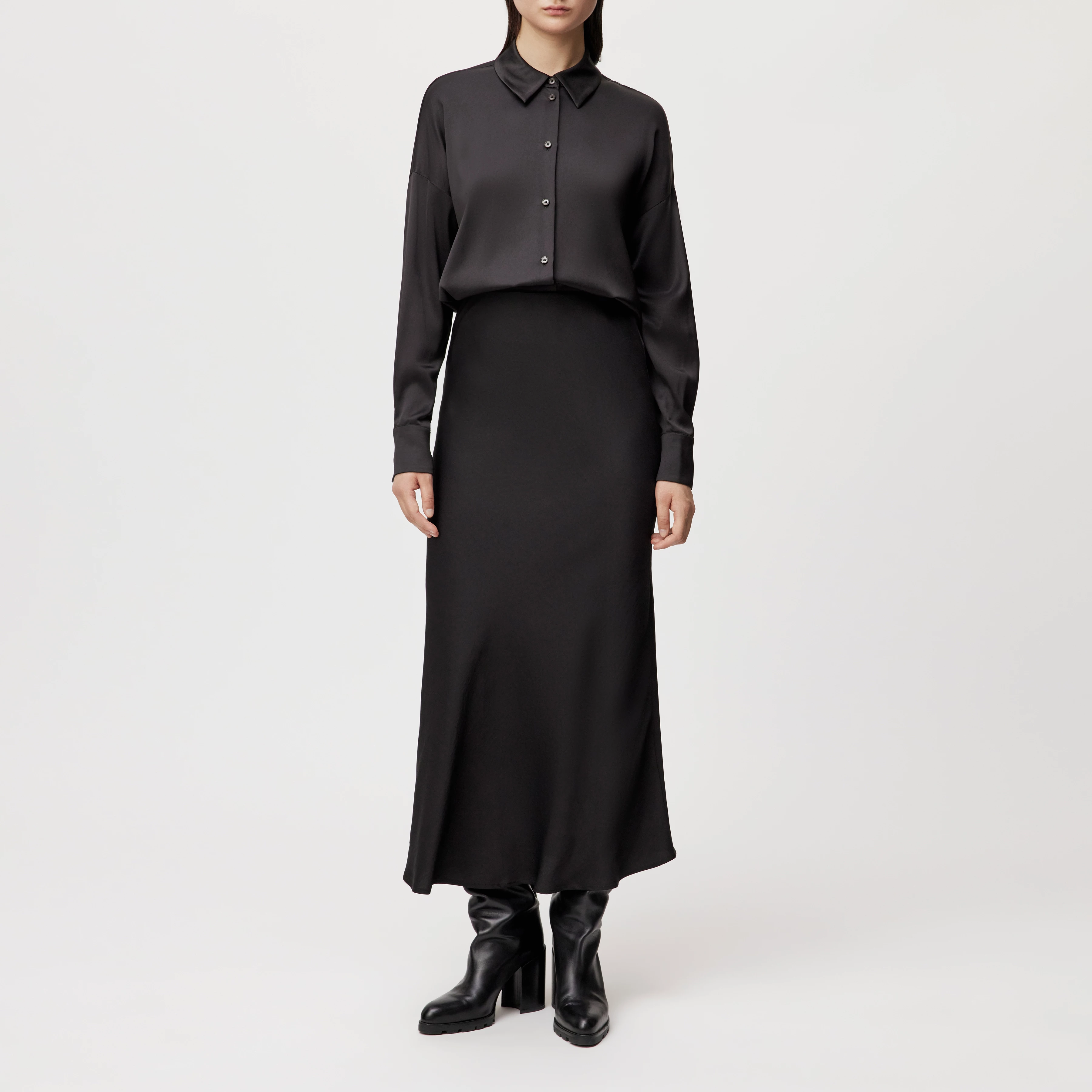 NEVIDA - Maxi-length slip skirt in satin - women - brown - Ganzkörper-Frontansicht