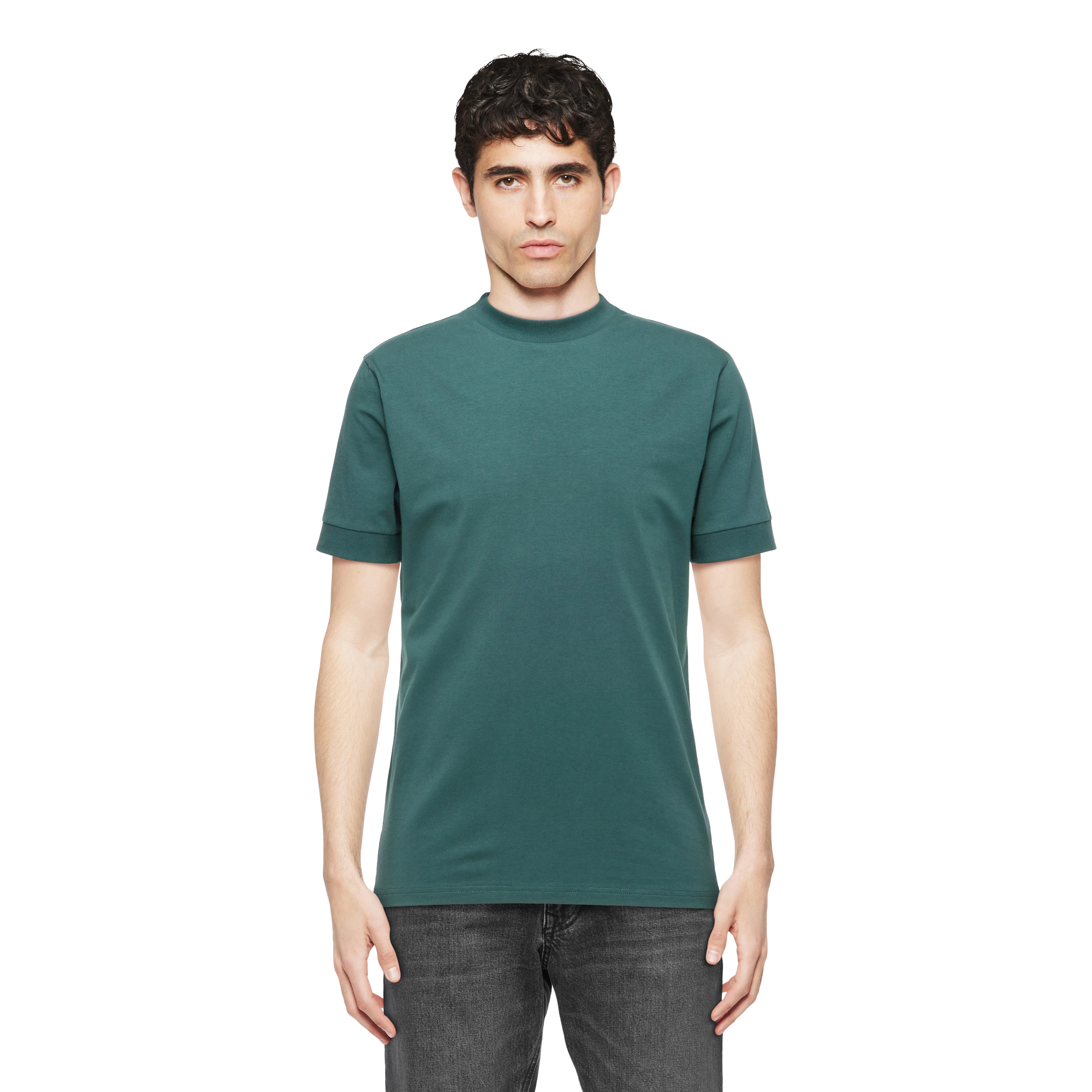 ANTON - Fitted T-shirt in cotton with stretch content - men - green - Frontansicht