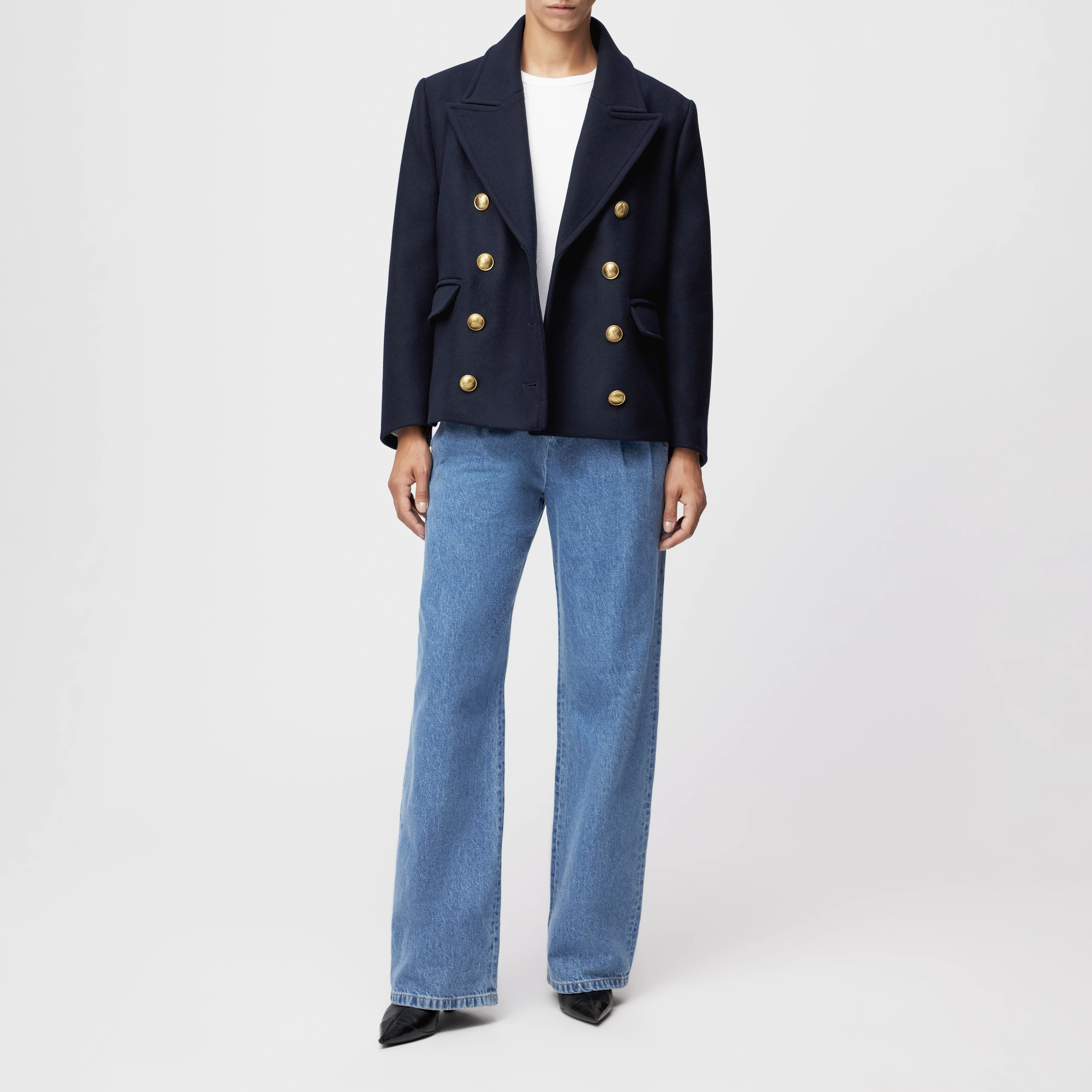 ORDBURGH_2 - Lässige Cabanjacke in winterlichem Woll-Mix - Damen - blau - Ganzkörper-Frontansicht