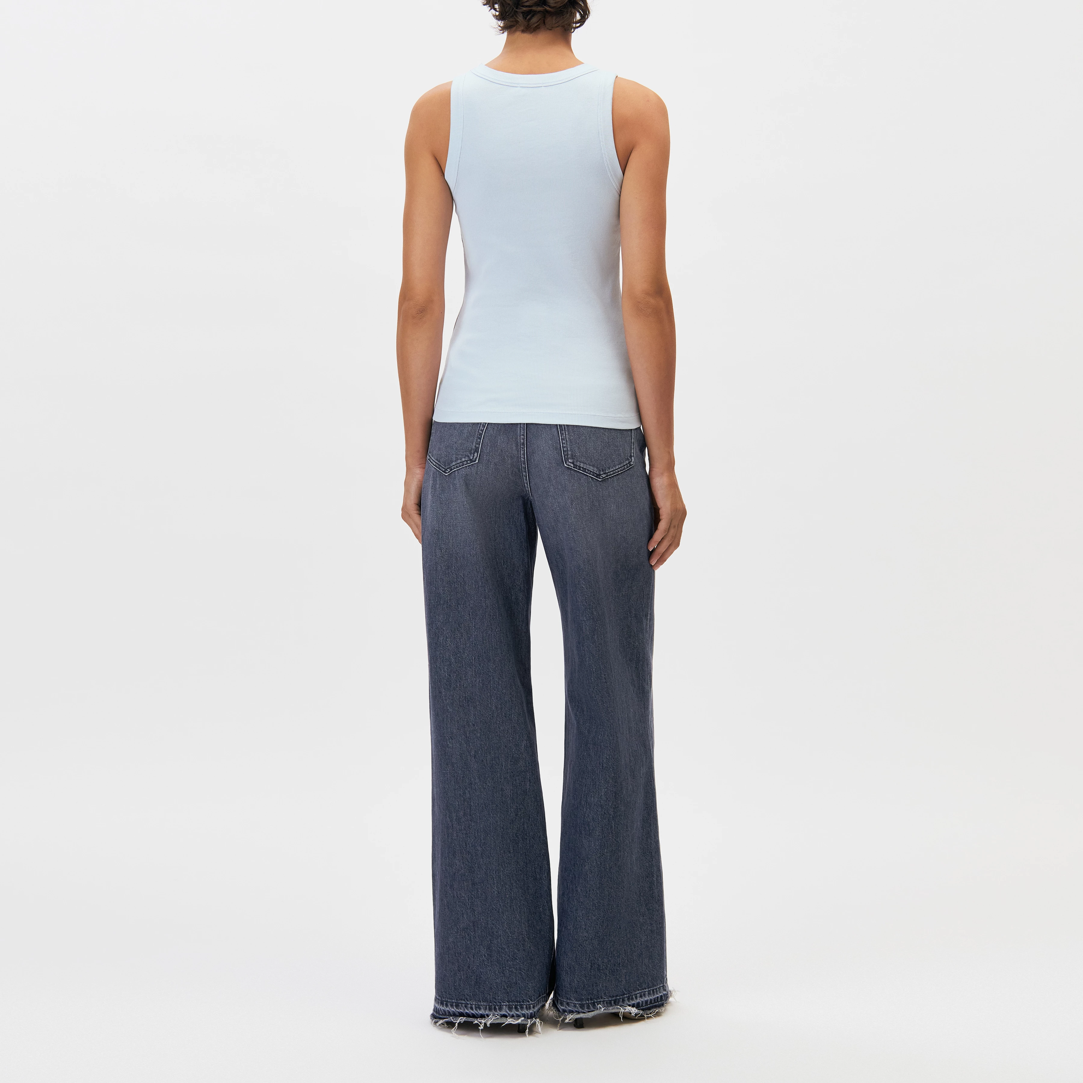 OLINA - Tanktop mit Rundhals in Baumwoll-Rippe - Damen - blau - Rückansicht