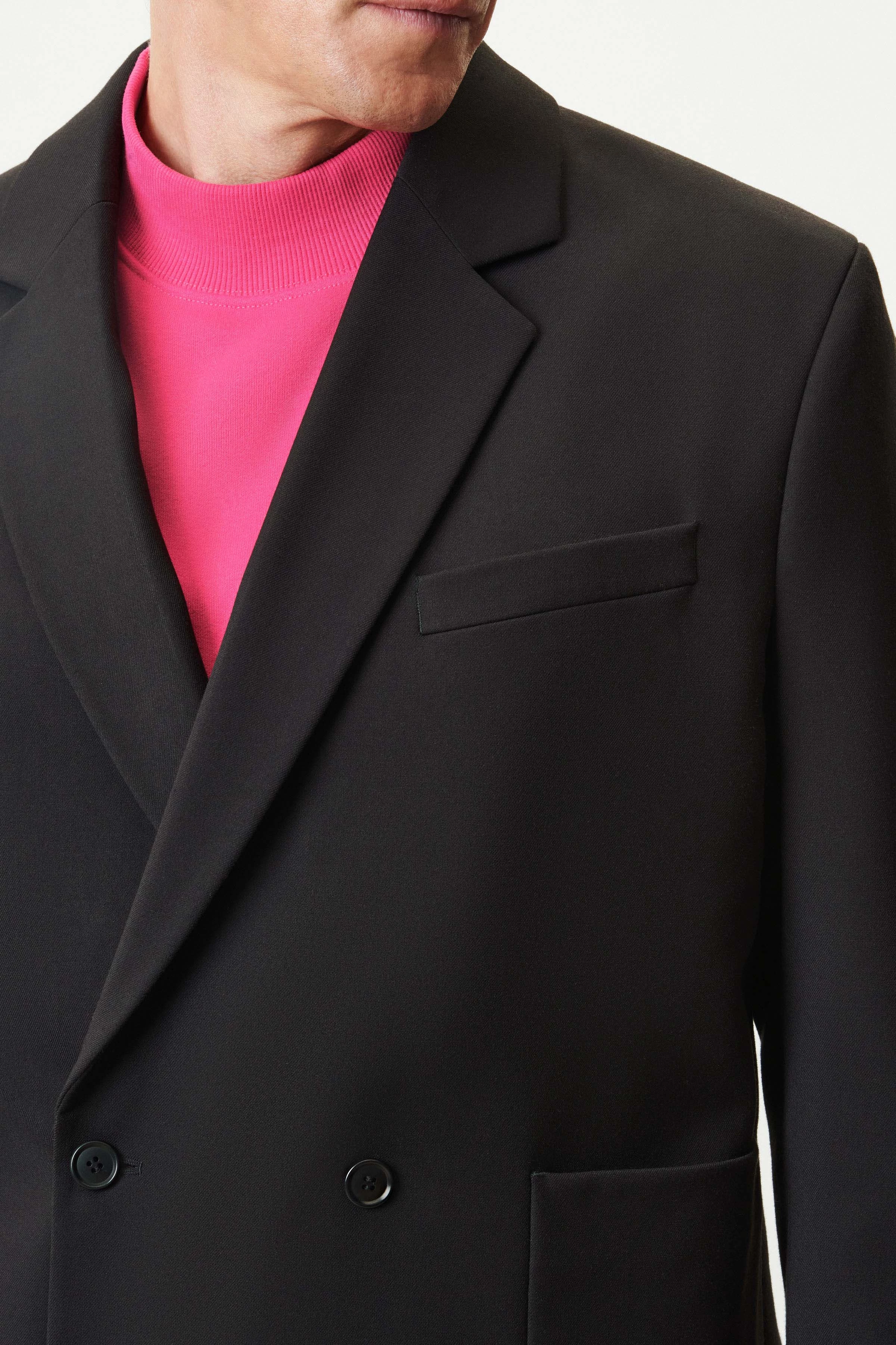 EKBY - Doppelreihiges Regular Fit Sakko in softem Flanell - Herren - schwarz - Seitenansicht