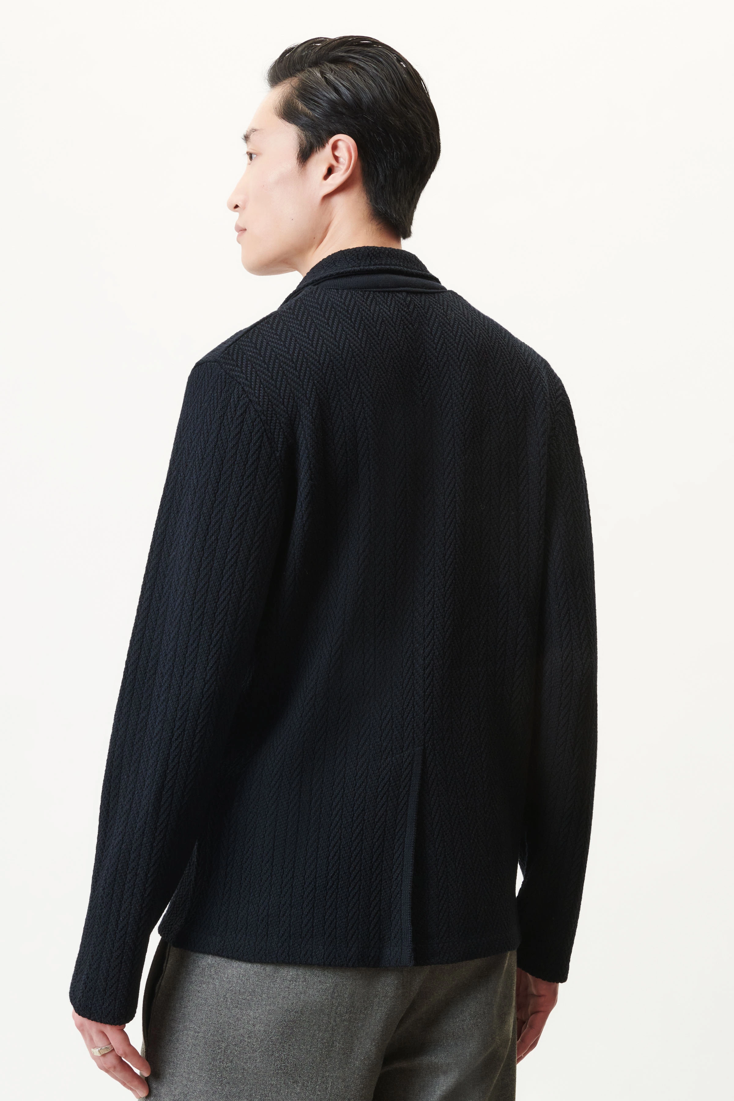 MASUD - gebreid vest in lamswolmix - heren - blauw - Rückansicht