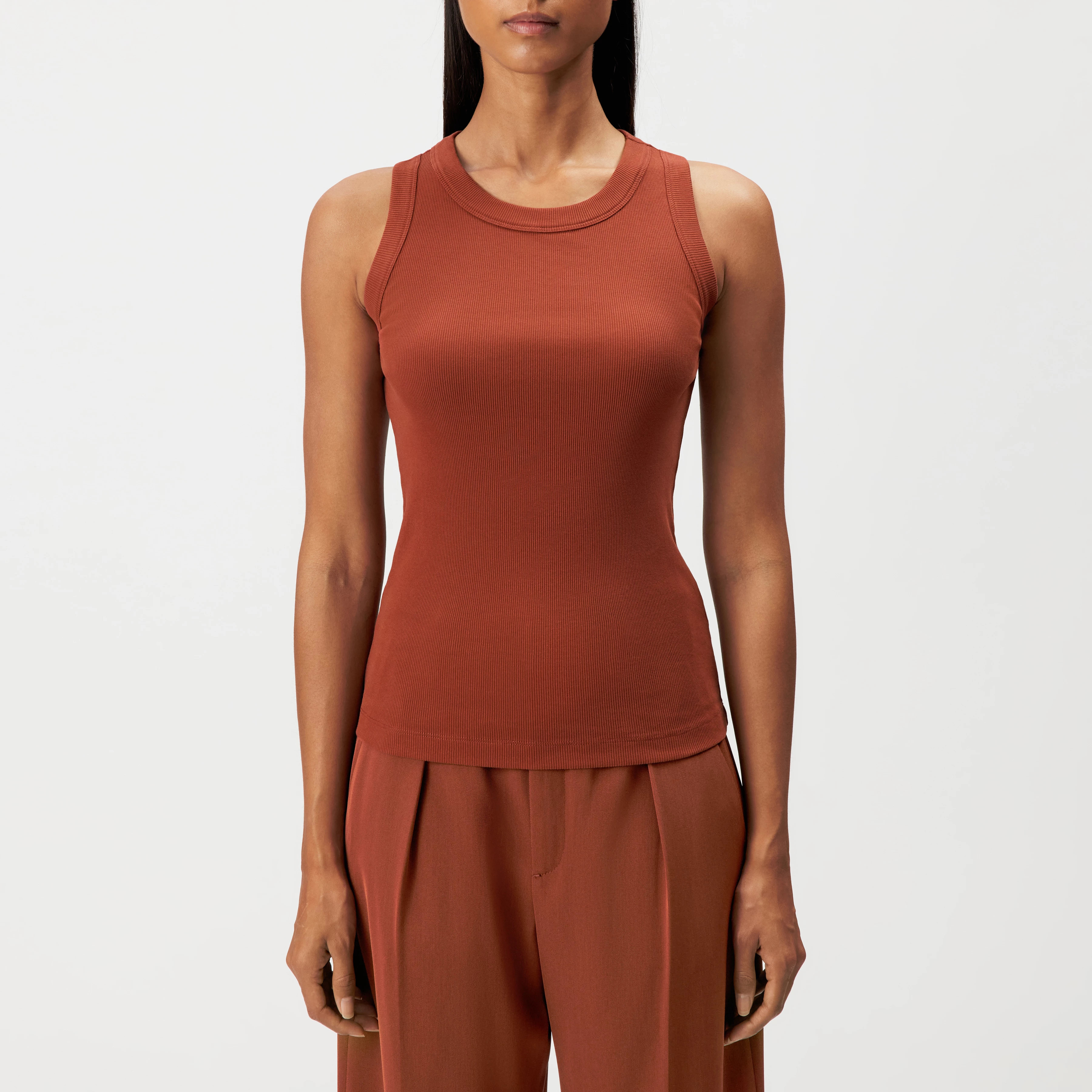 OLINA - Cotton ribbed crew neck tank top - women - red - Frontansicht
