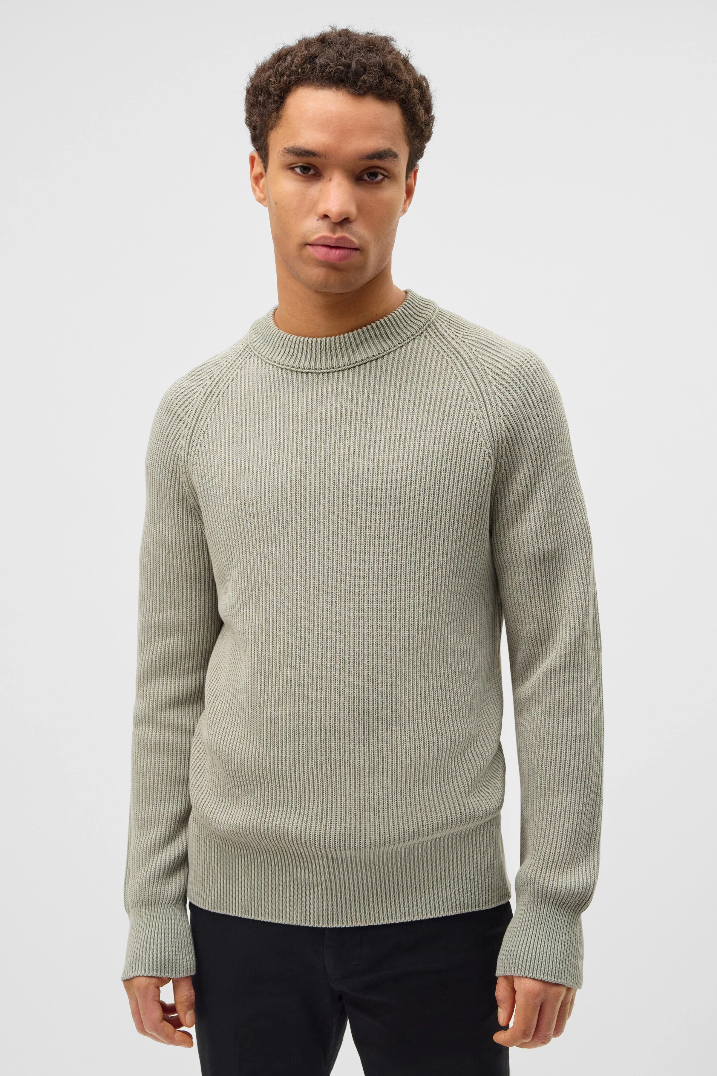 AARON - raglan rib pullover - men - green - Frontansicht