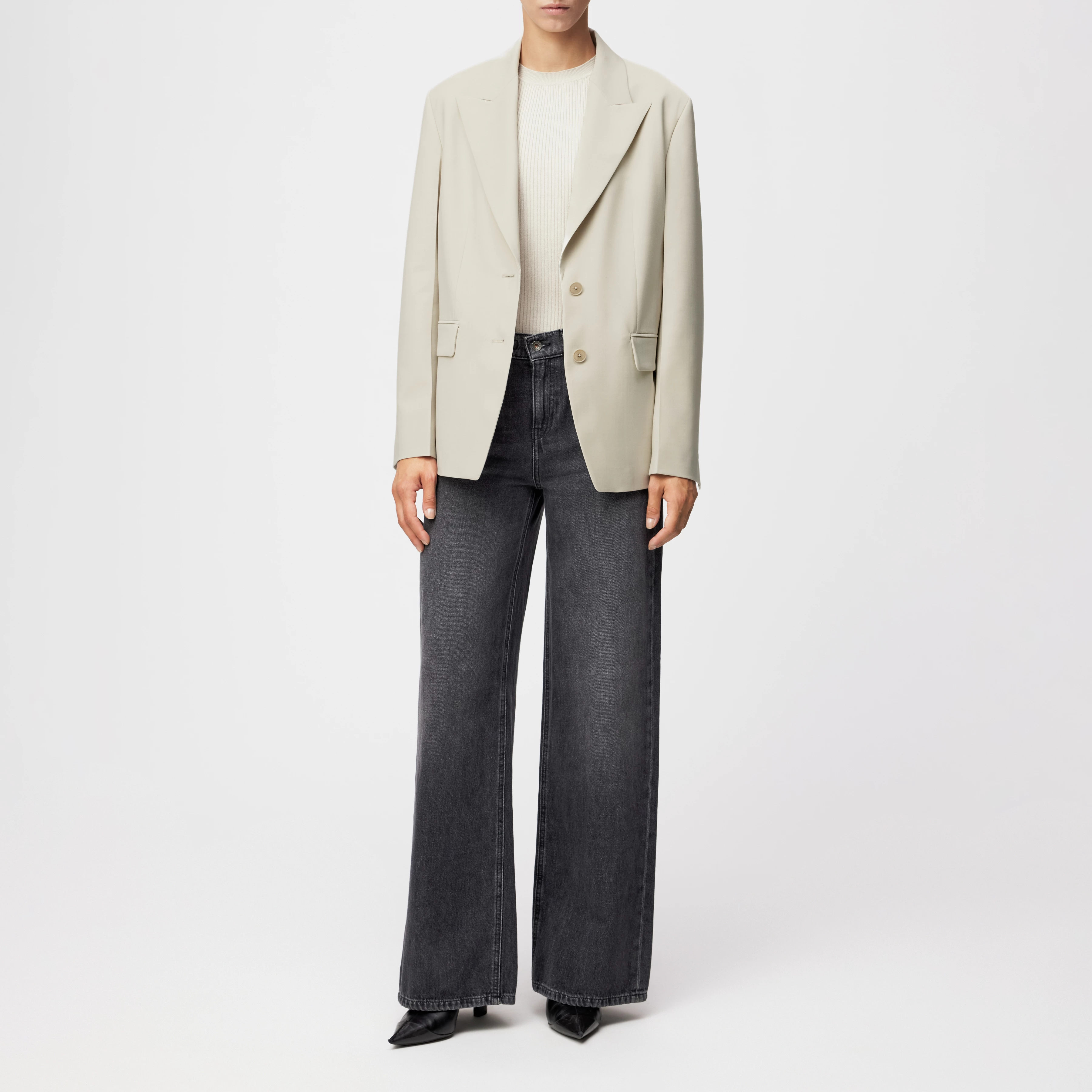 HALLSANDS - Blazer with drop lapel in bi-stretch - women - beige - Ganzkörper-Frontansicht