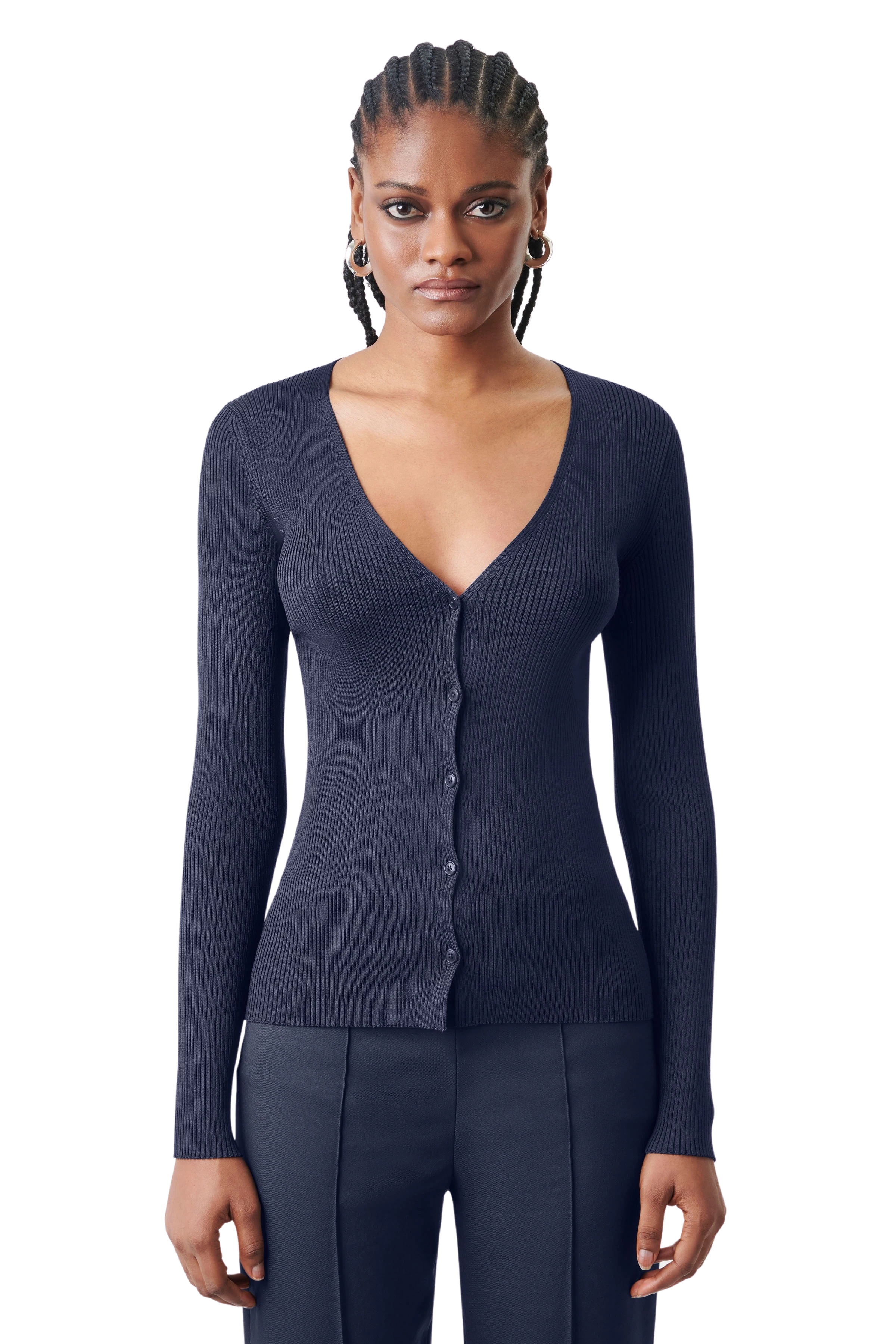 ANIELY - Ribbed cardigan in acetate mix - women - blue - Frontansicht