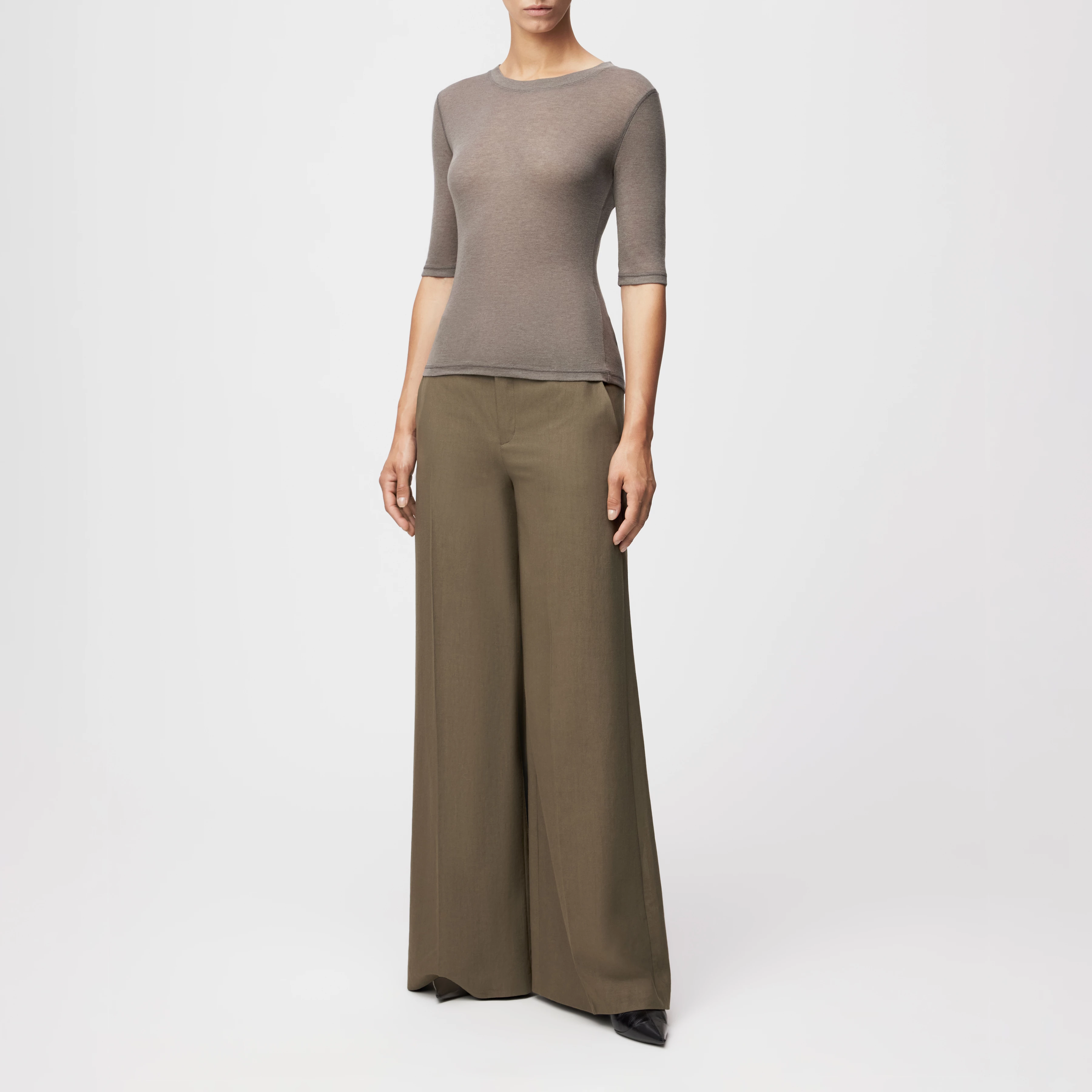 SELAY - Schmales Oberteil in Lyocell-Wolle-Mix - Damen - grau - Ganzkörper-Frontansicht