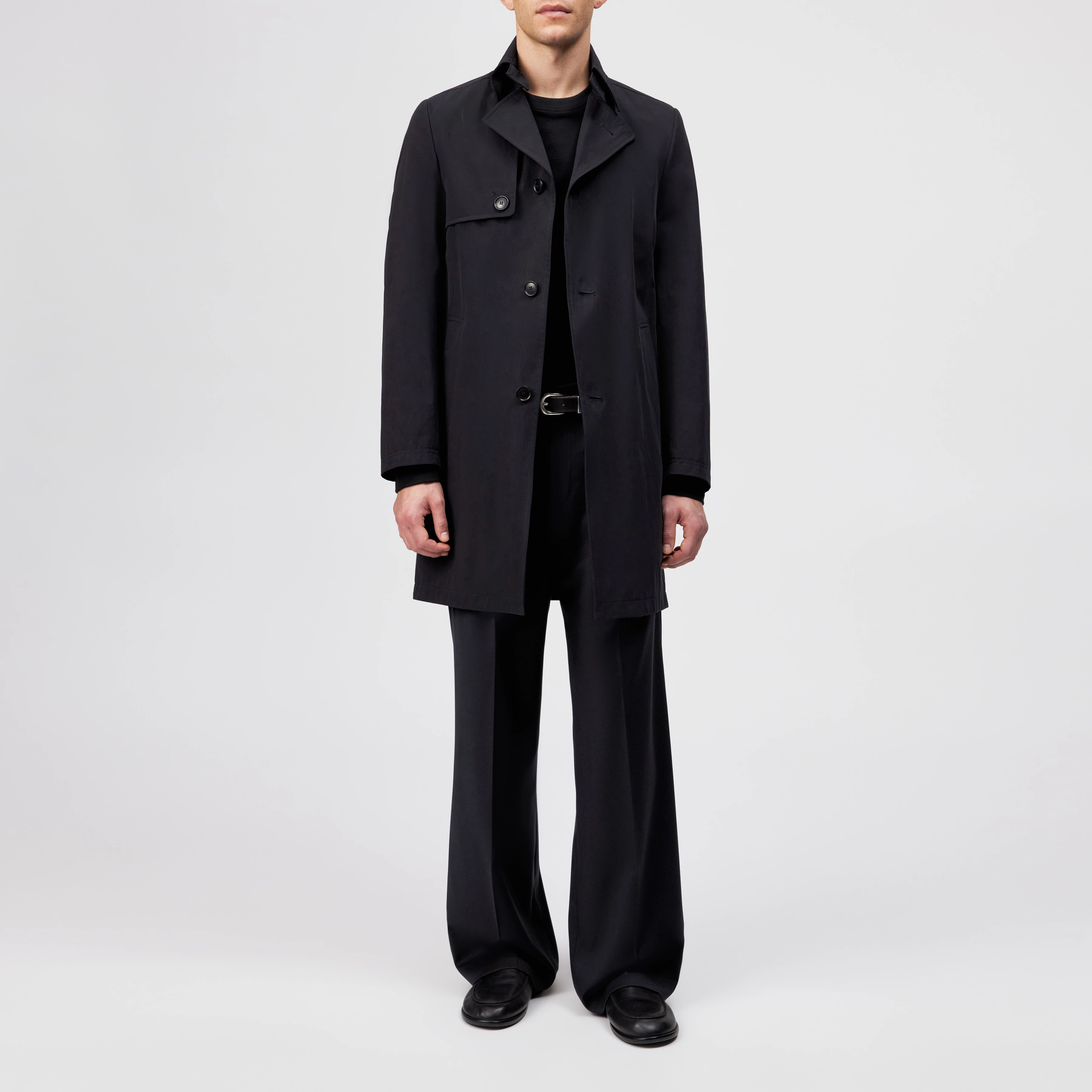 SKOPJE_C - Cotton blend trench coat - men - black - Ganzkörper-Frontansicht