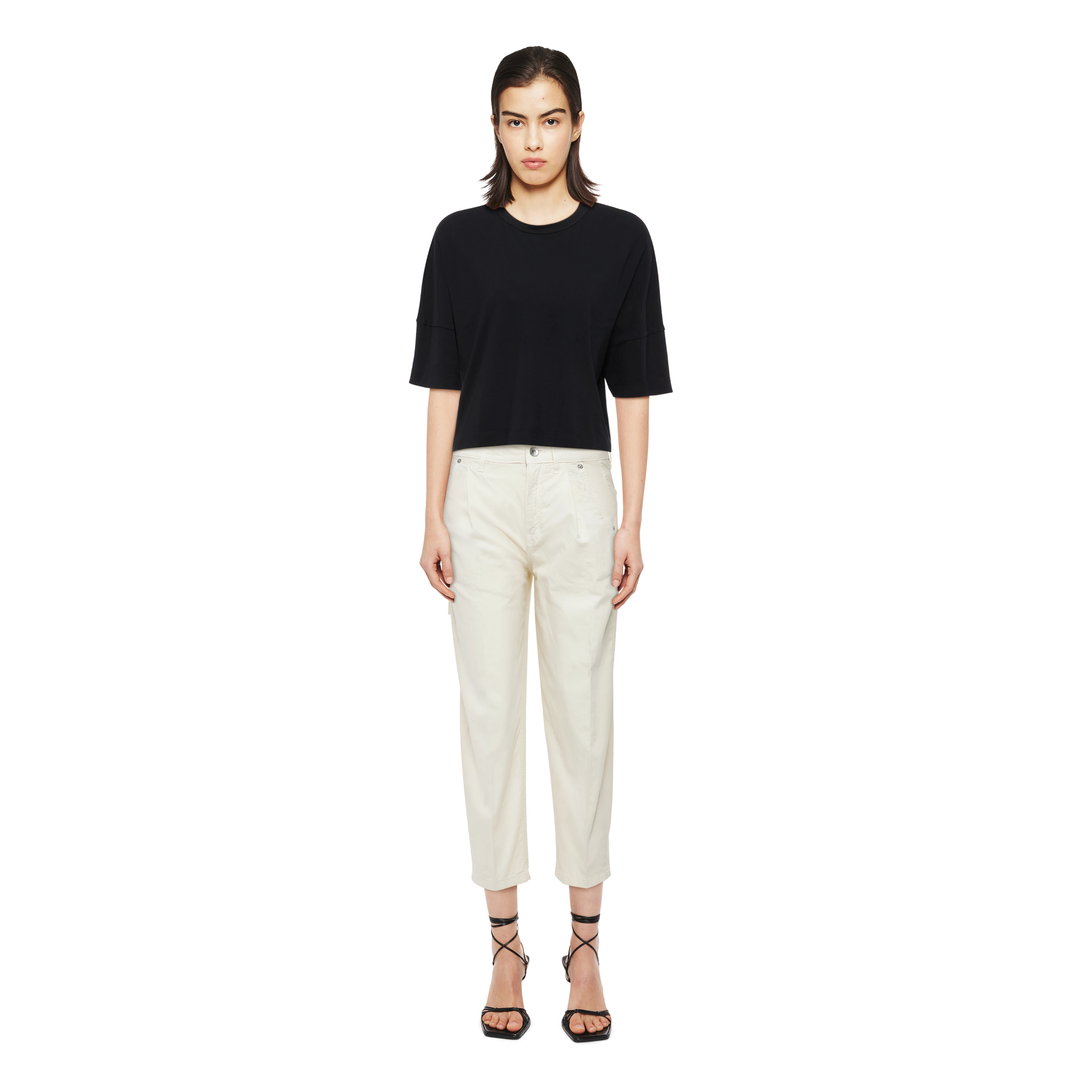 QUALIFY - Cargohose mit Bundfalte in Garment Dye - Damen - off white - Ganzkörper-Frontansicht