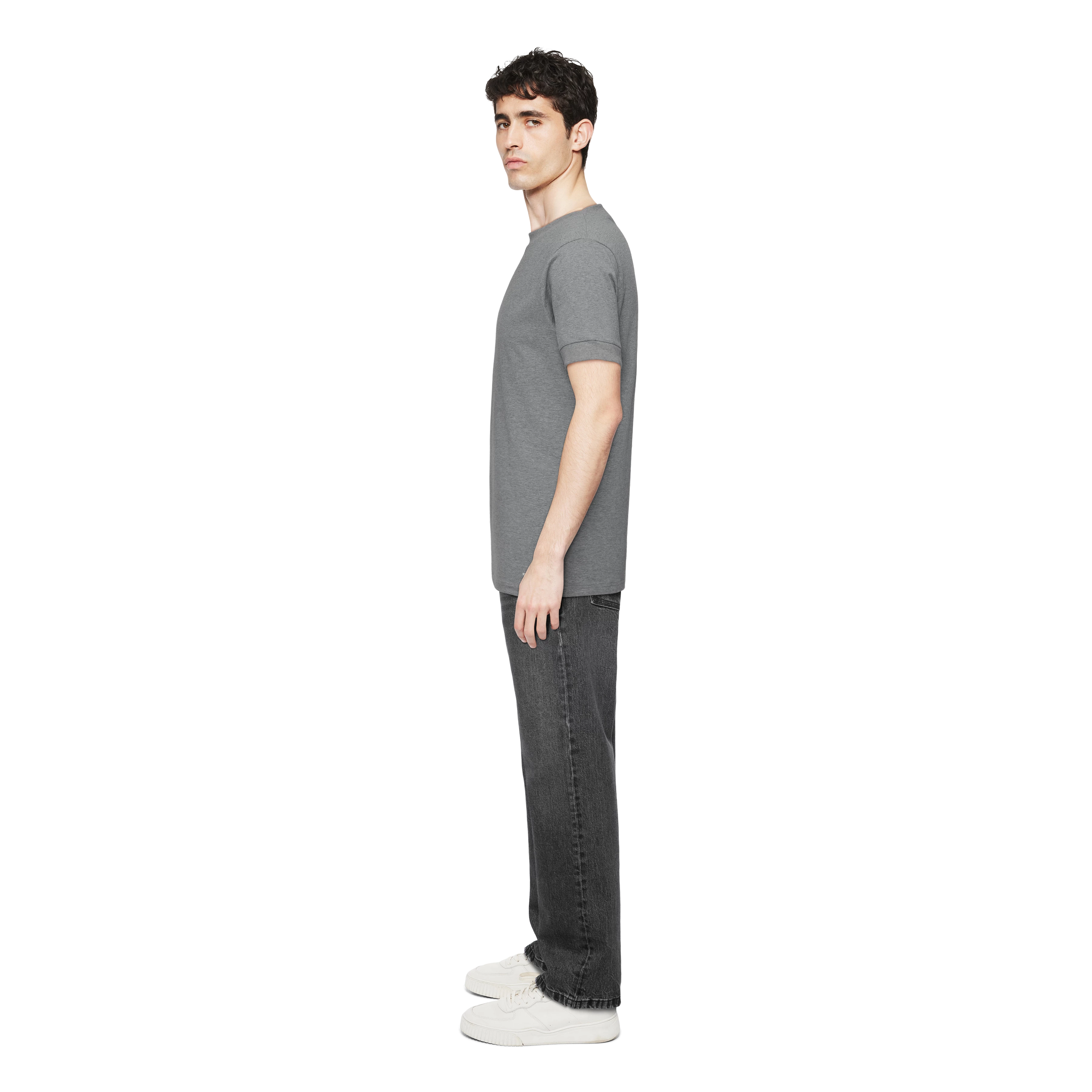 ANTON - Fitted T-Shirt in Baumwolle - Herren - grau - Seitenansicht