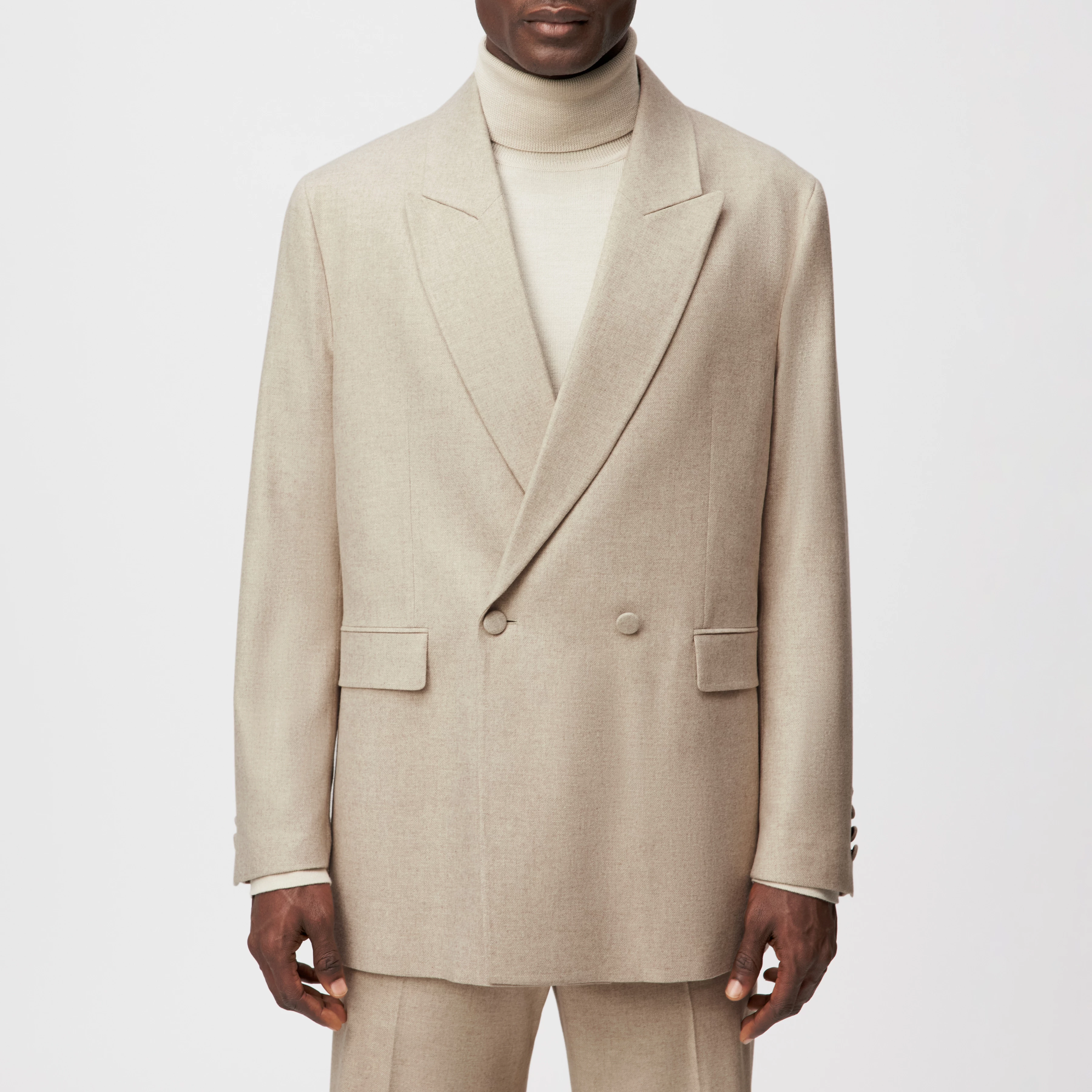 LOGEN - Zweireihiges Sakko mit Spitzkragen in softem Woll-Flanell - Herren - beige - Frontansicht