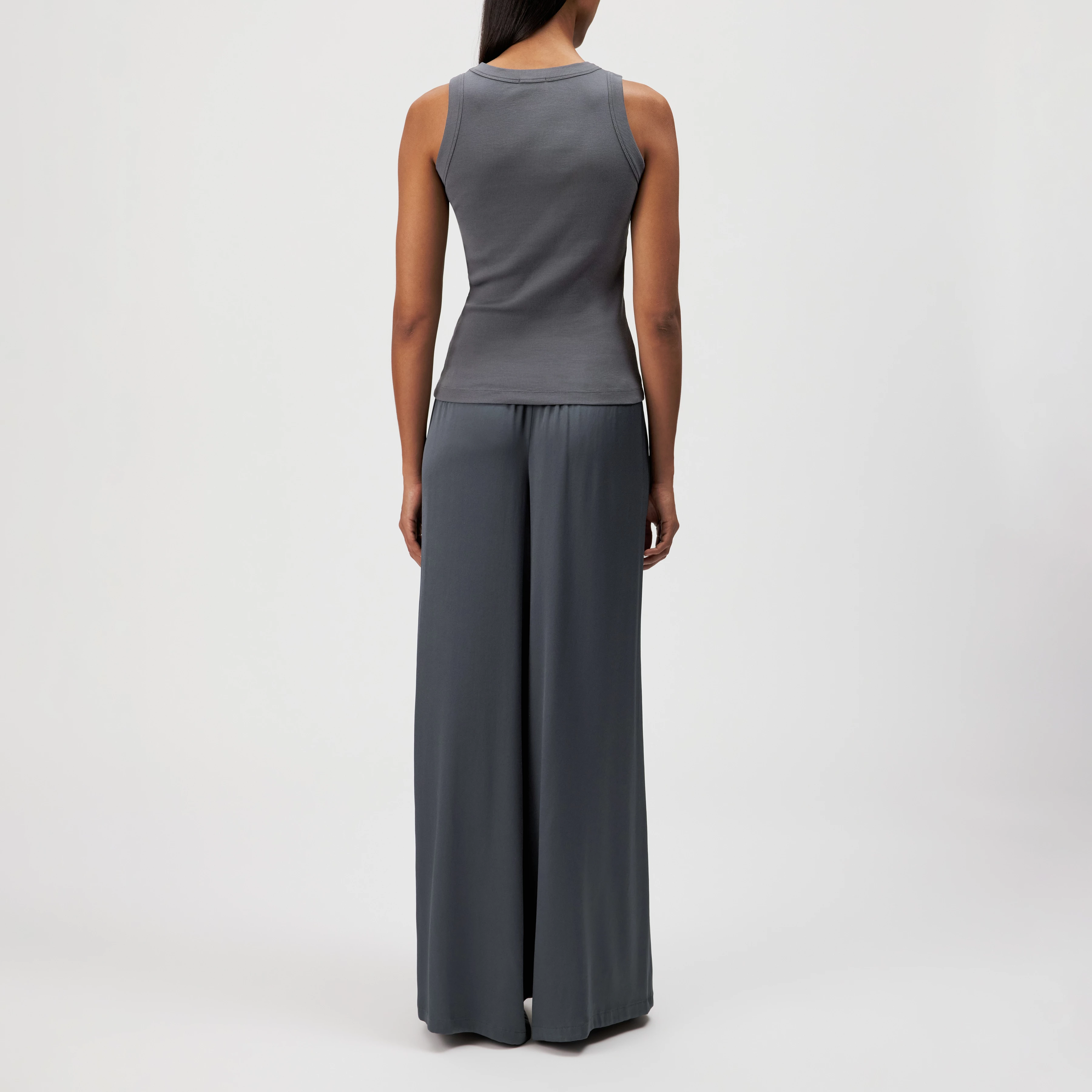 OLINA - Cotton ribbed crew neck tank top - women - grey - Rückansicht