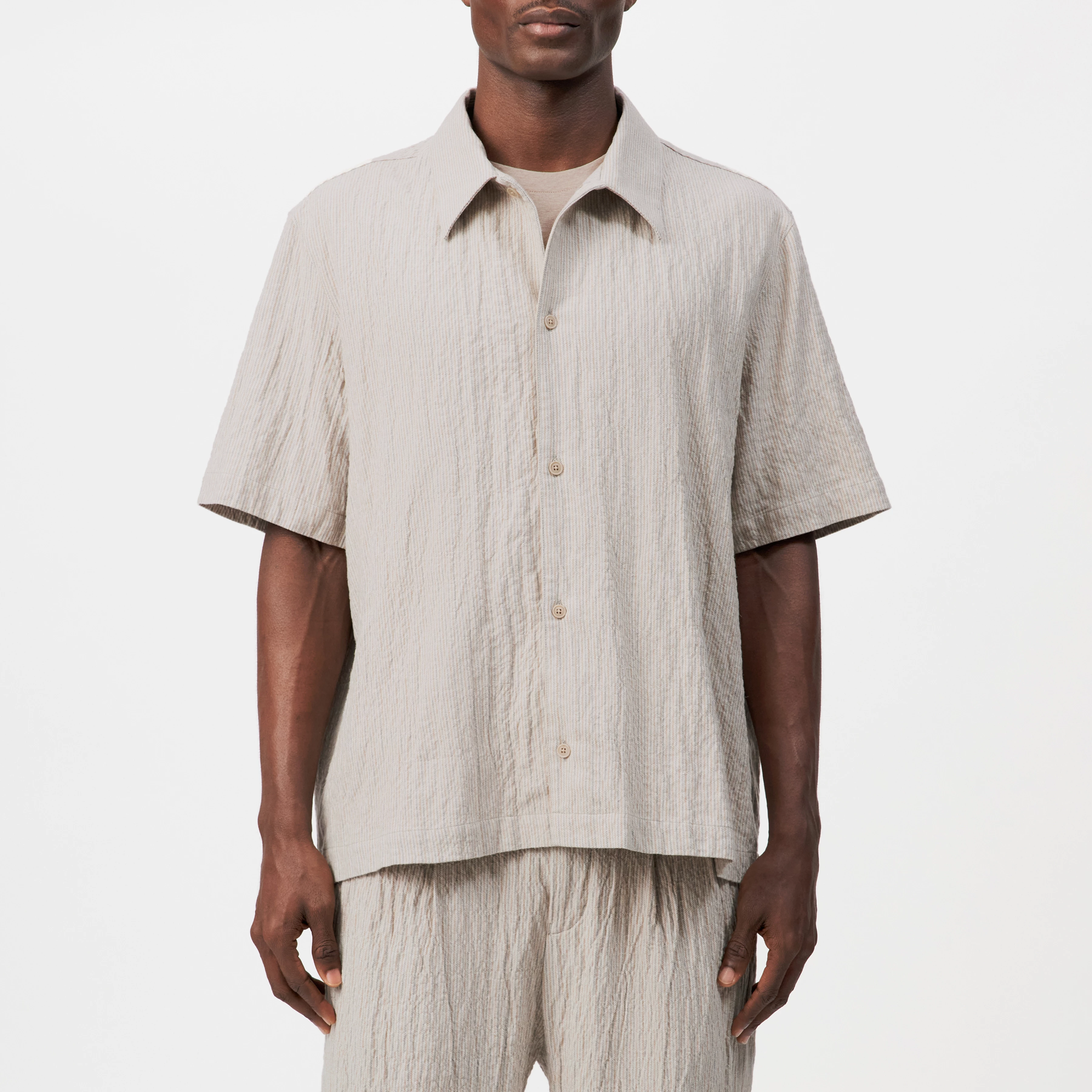 MERYN - Short-sleeve shirt in crinkle look - men - beige - Frontansicht