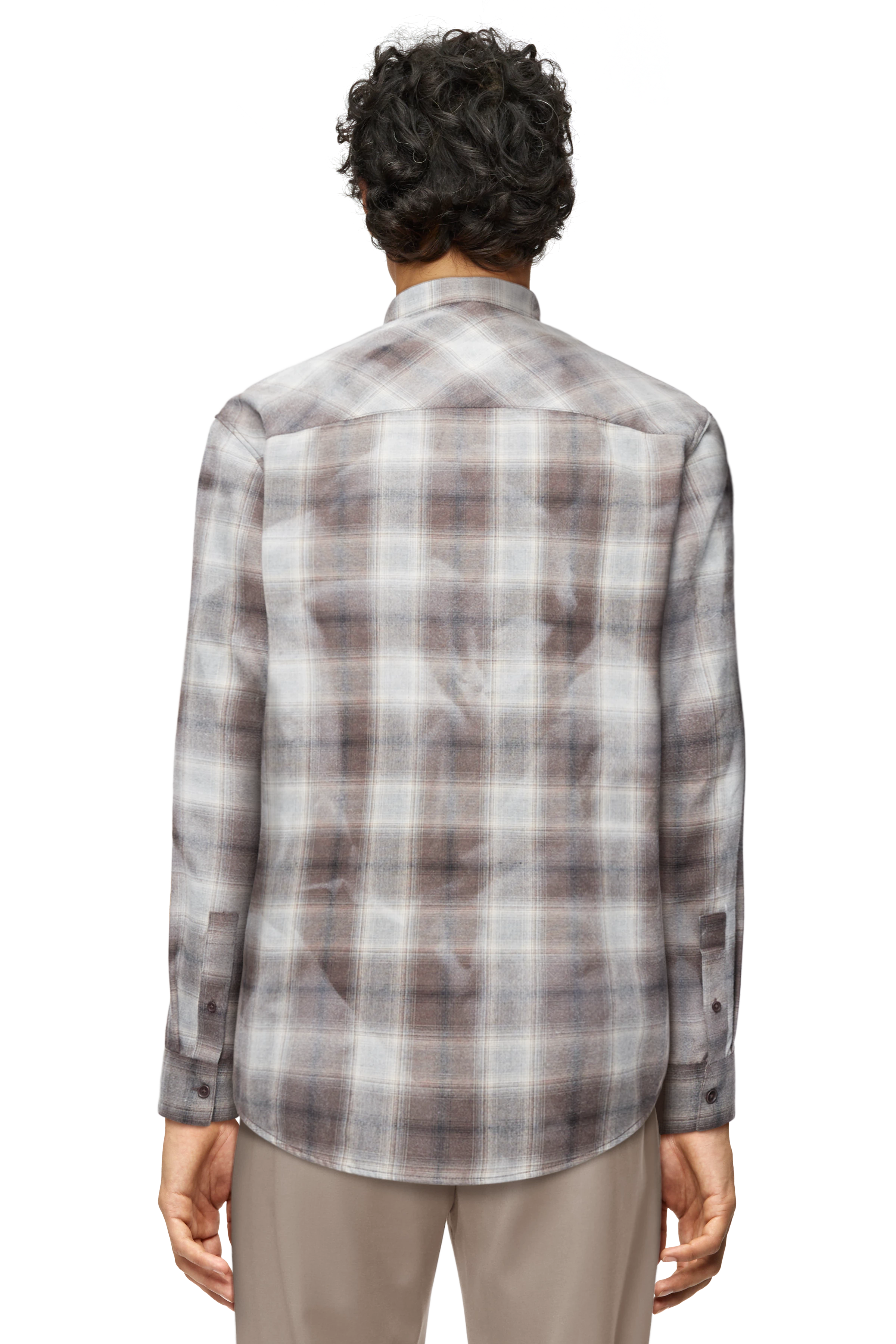 TALOC - Overhemd met opstaande kraag in viscosemix flanel - heren - bruin - Rückansicht