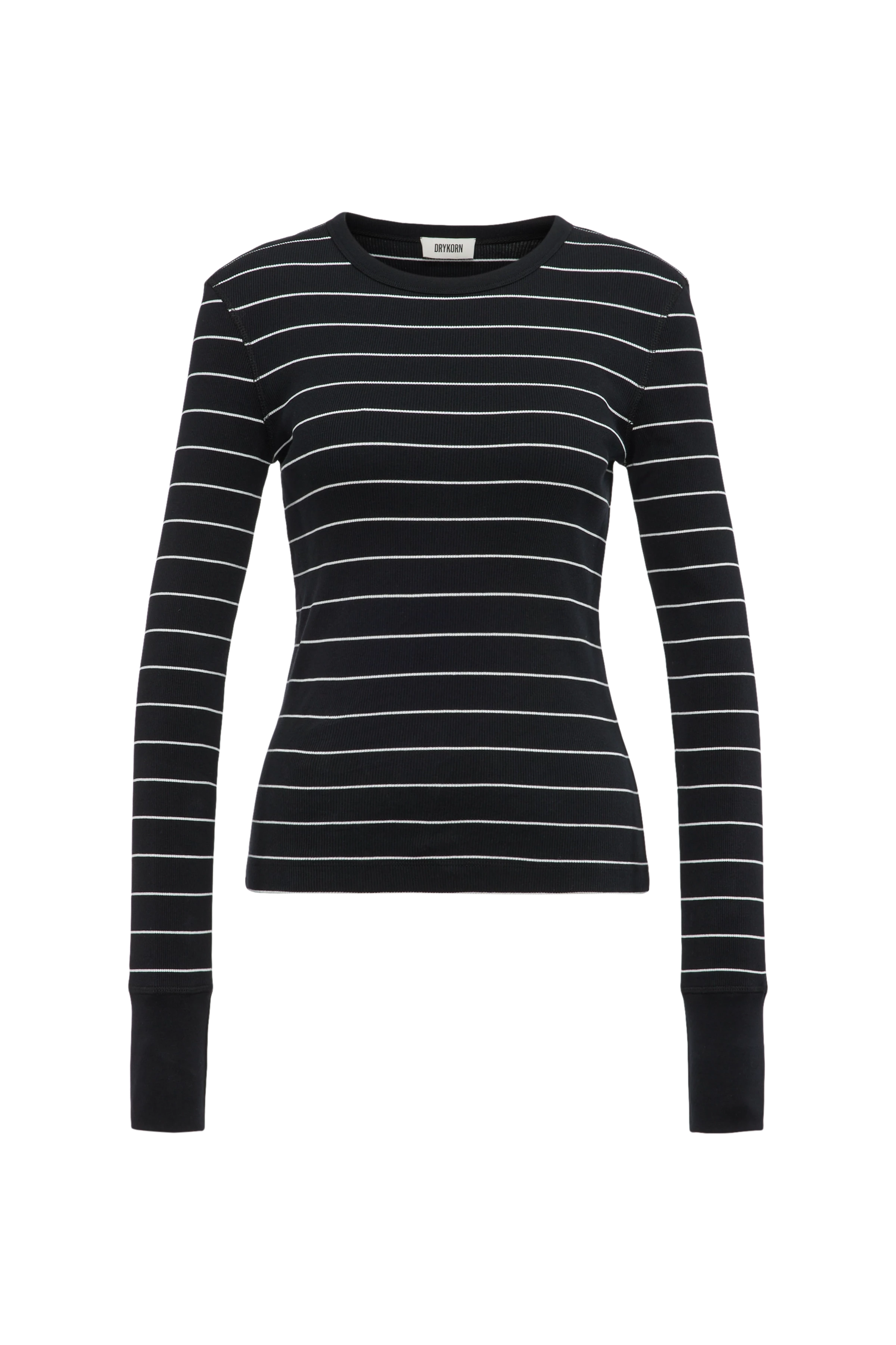 NURIT - Schmales Longsleeve in Baumwoll-Rippe - Damen - schwarz - Freisteller Frontansicht