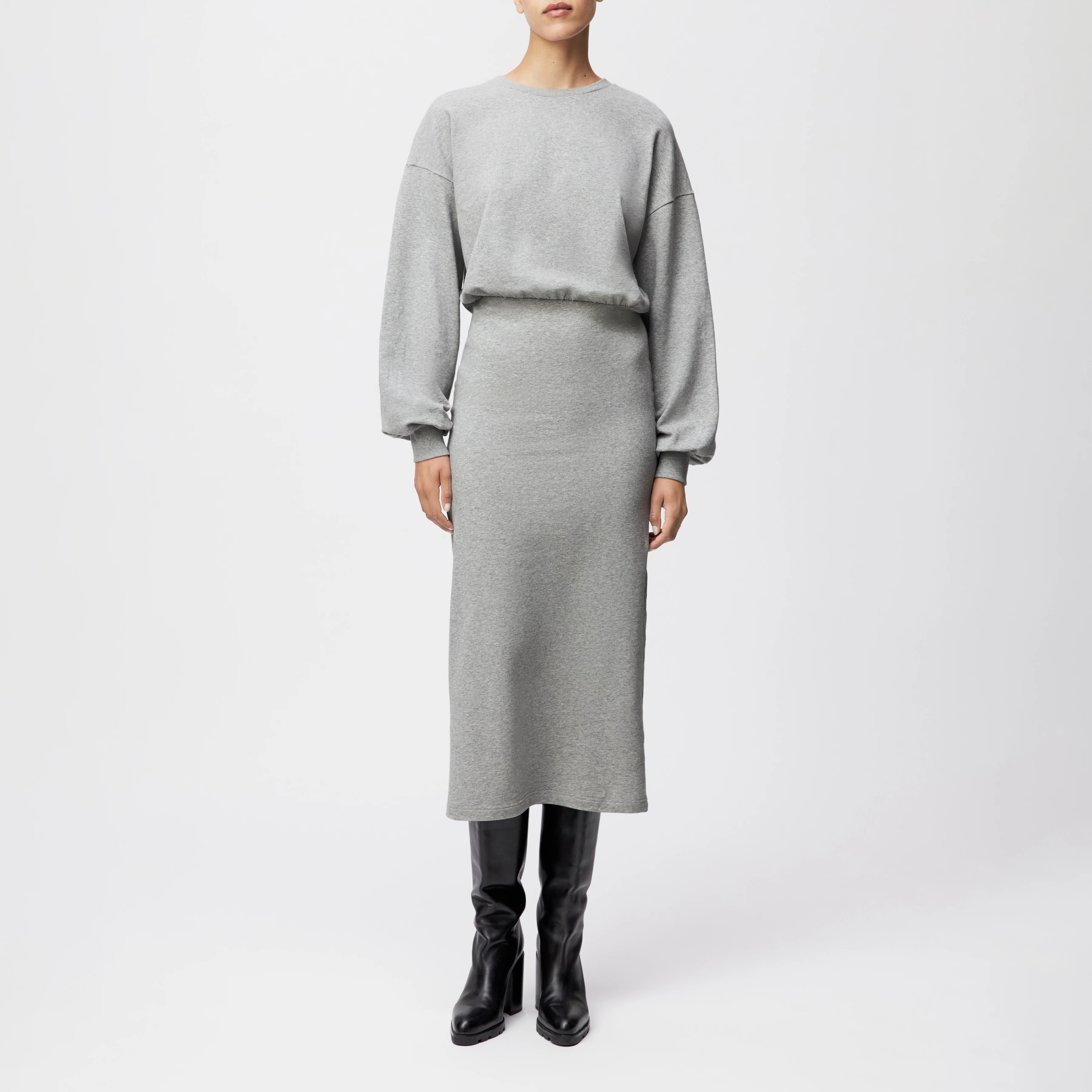 VILIAN - Kleid in Baumwoll-Mix - Damen - grau - Ganzkörper-Frontansicht