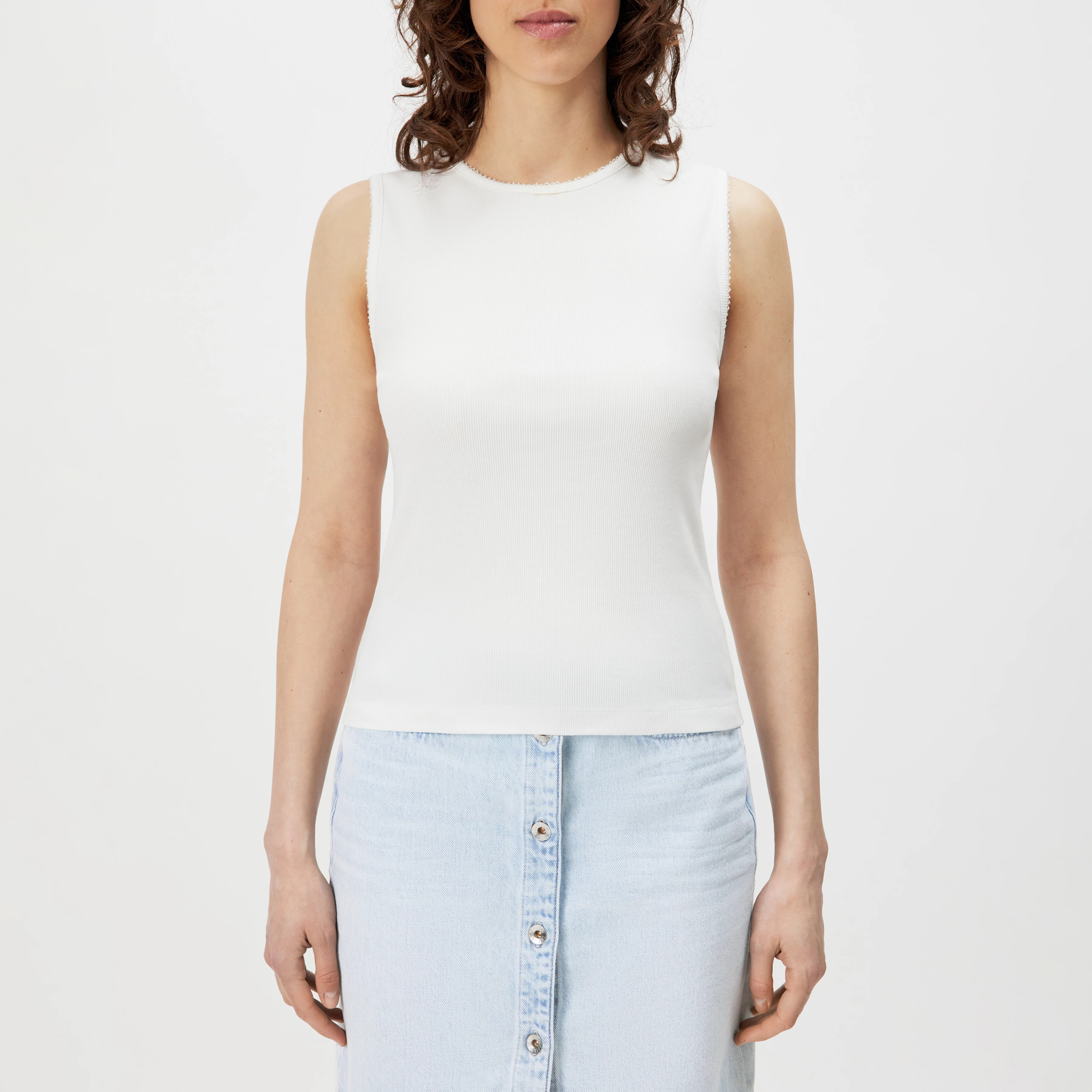 FARIDA - Slim fit top, pure cotton with embroidery details - women - white - Frontansicht