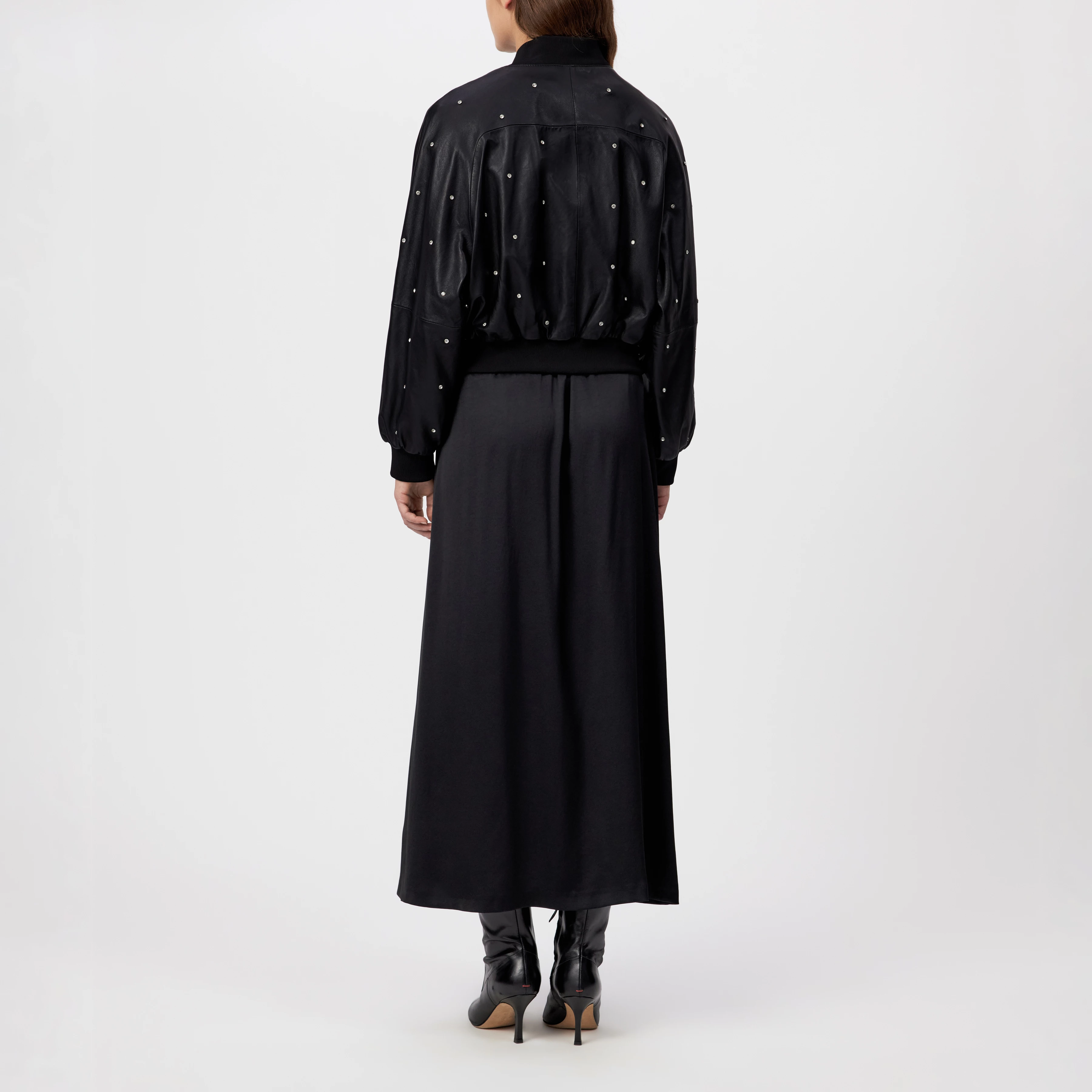 MARHAM_1 - Blousonjacke mit Swarovski® Kristallen in Leder - Damen - schwarz - Rückansicht