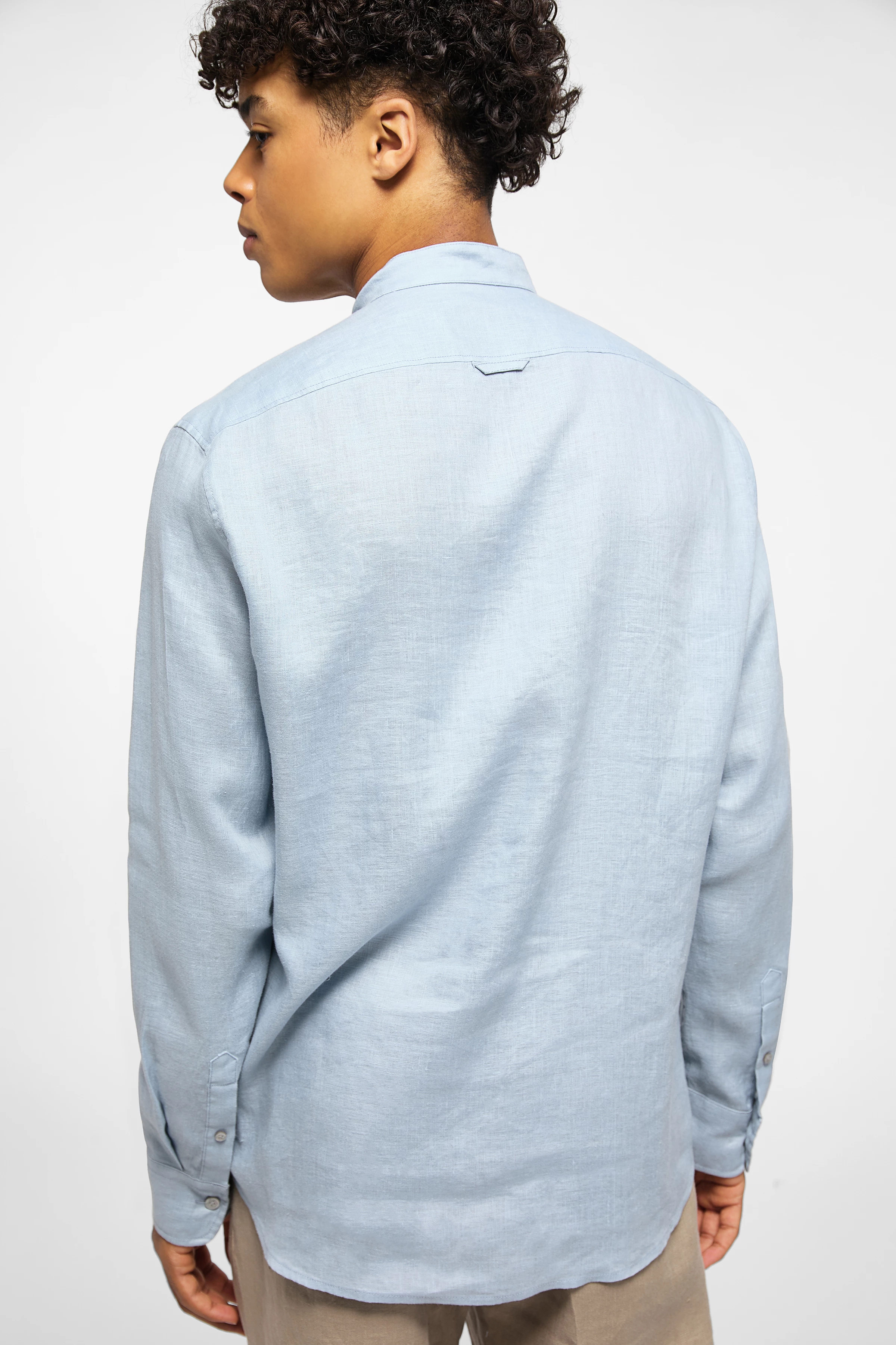 TAROK - overhemd met opstaande kraag van zuiver linnen - heren - blauw - Rückansicht