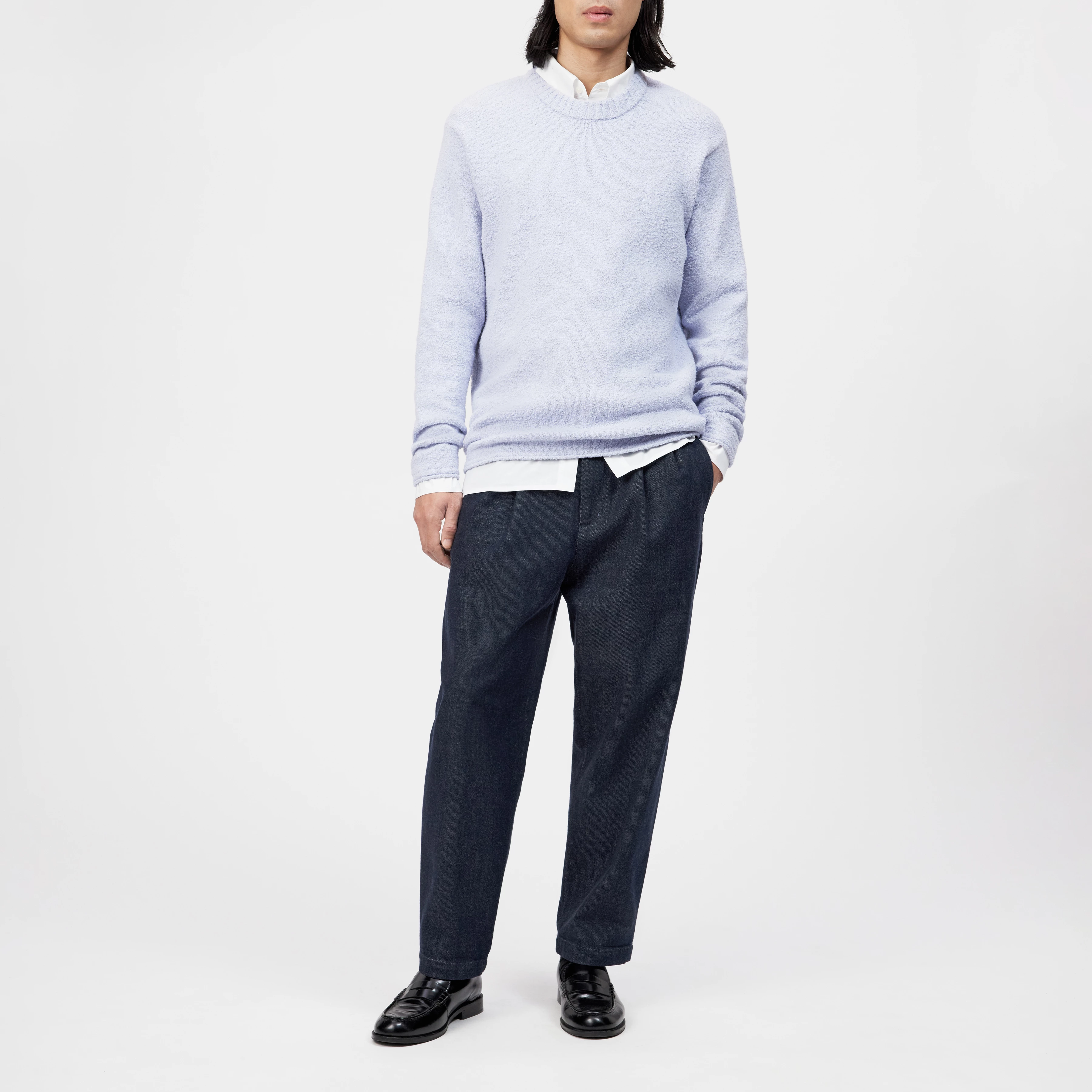 LEANDO - Rundhalspullover in Bouclé-Optik - Herren - lila - Ganzkörper-Frontansicht