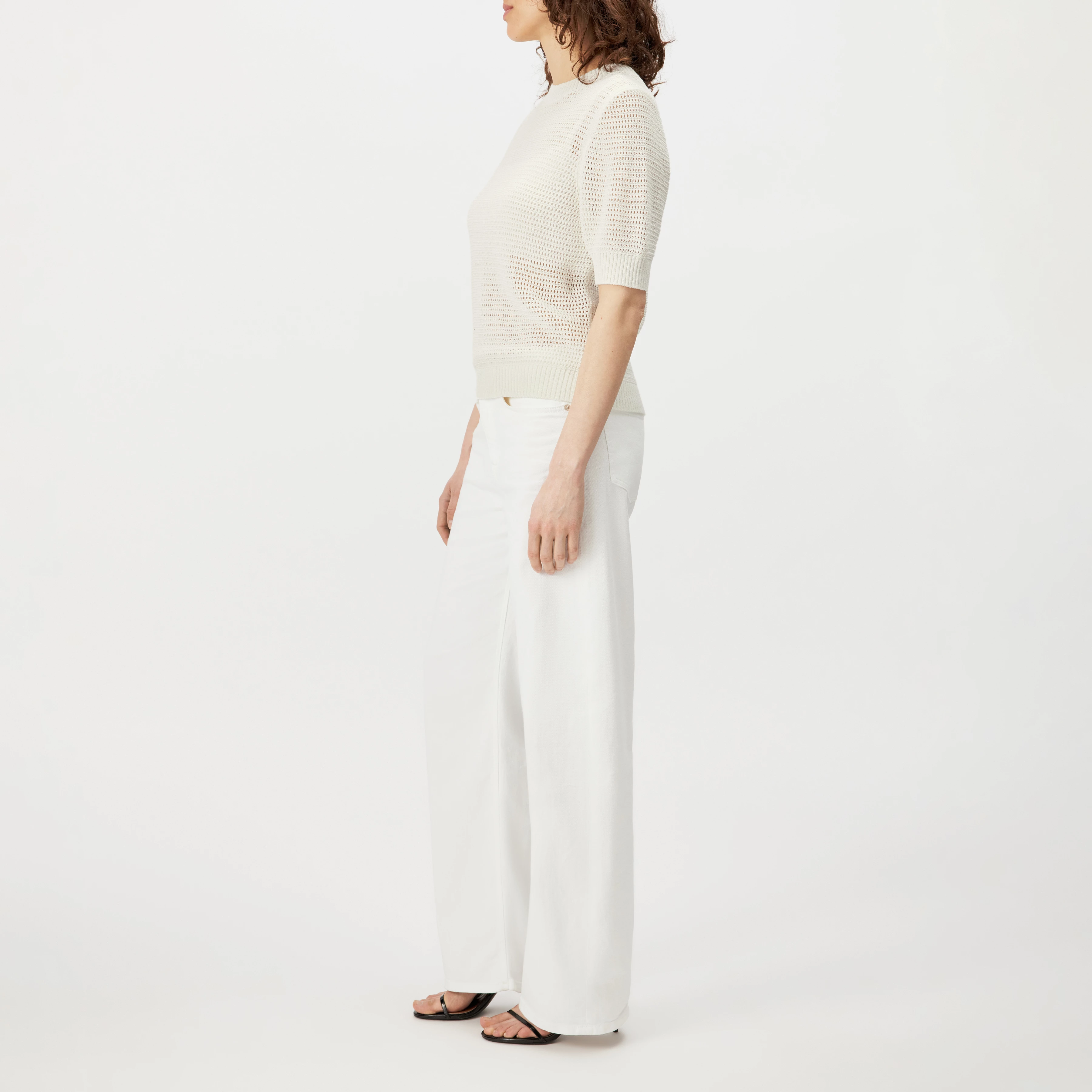 SANIDY - Strick T-Shirt in Baumwolle-Mix - Damen - off white - Seitenansicht