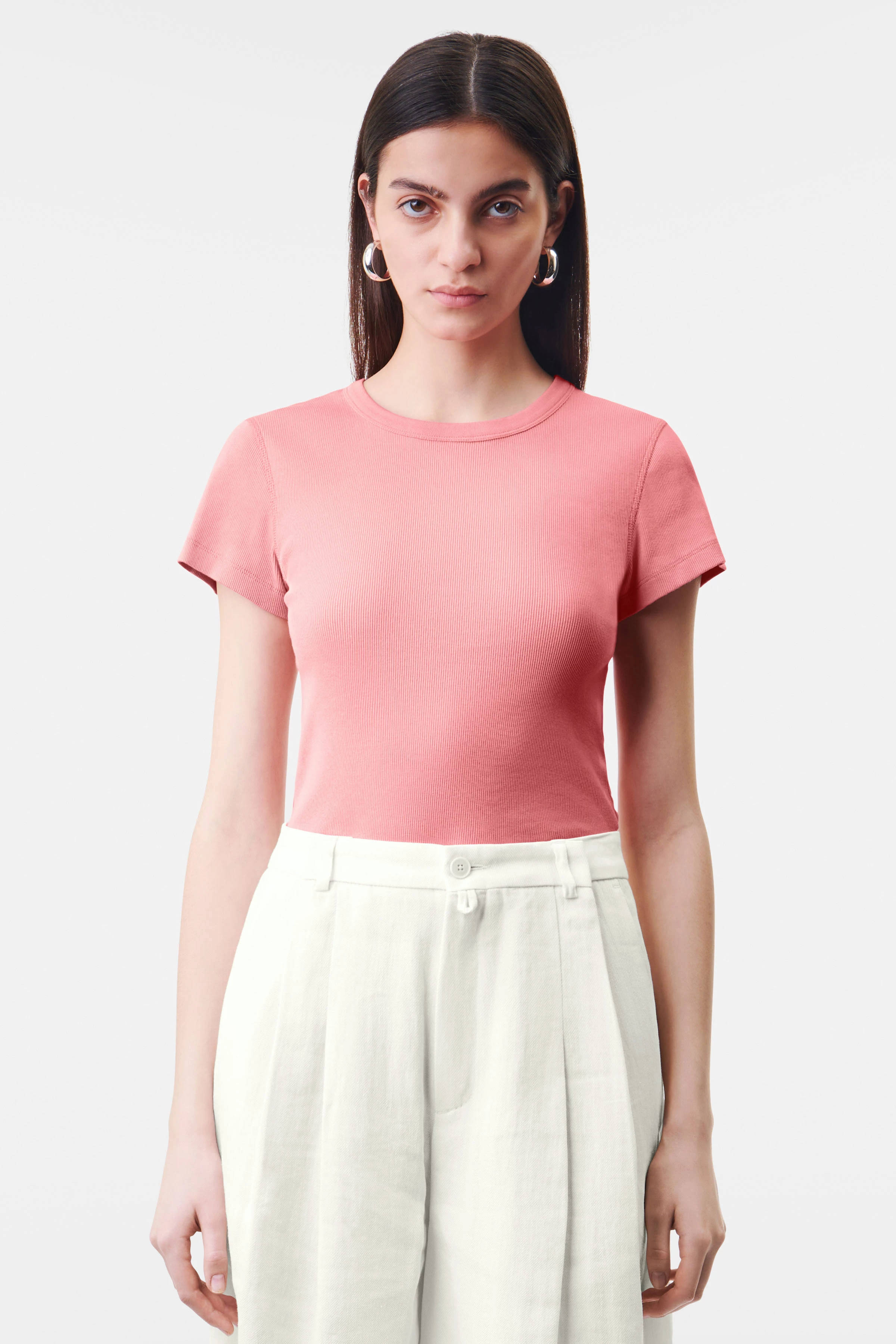 KOALE - t-shirt with round neck and baby sleeve in pure cotton - women - pink - Frontansicht