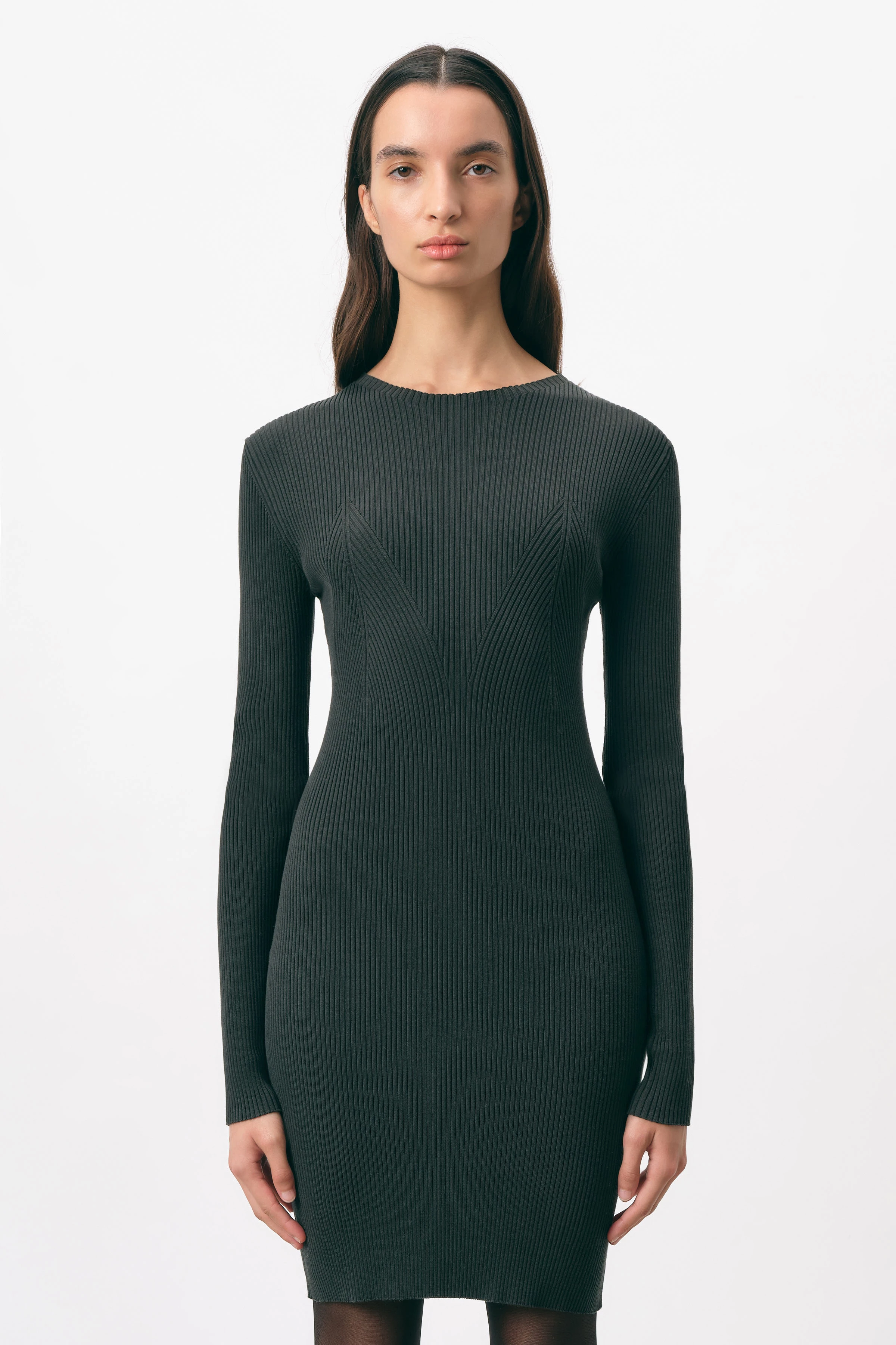 mini dress with long sleeves in technical cotton mix