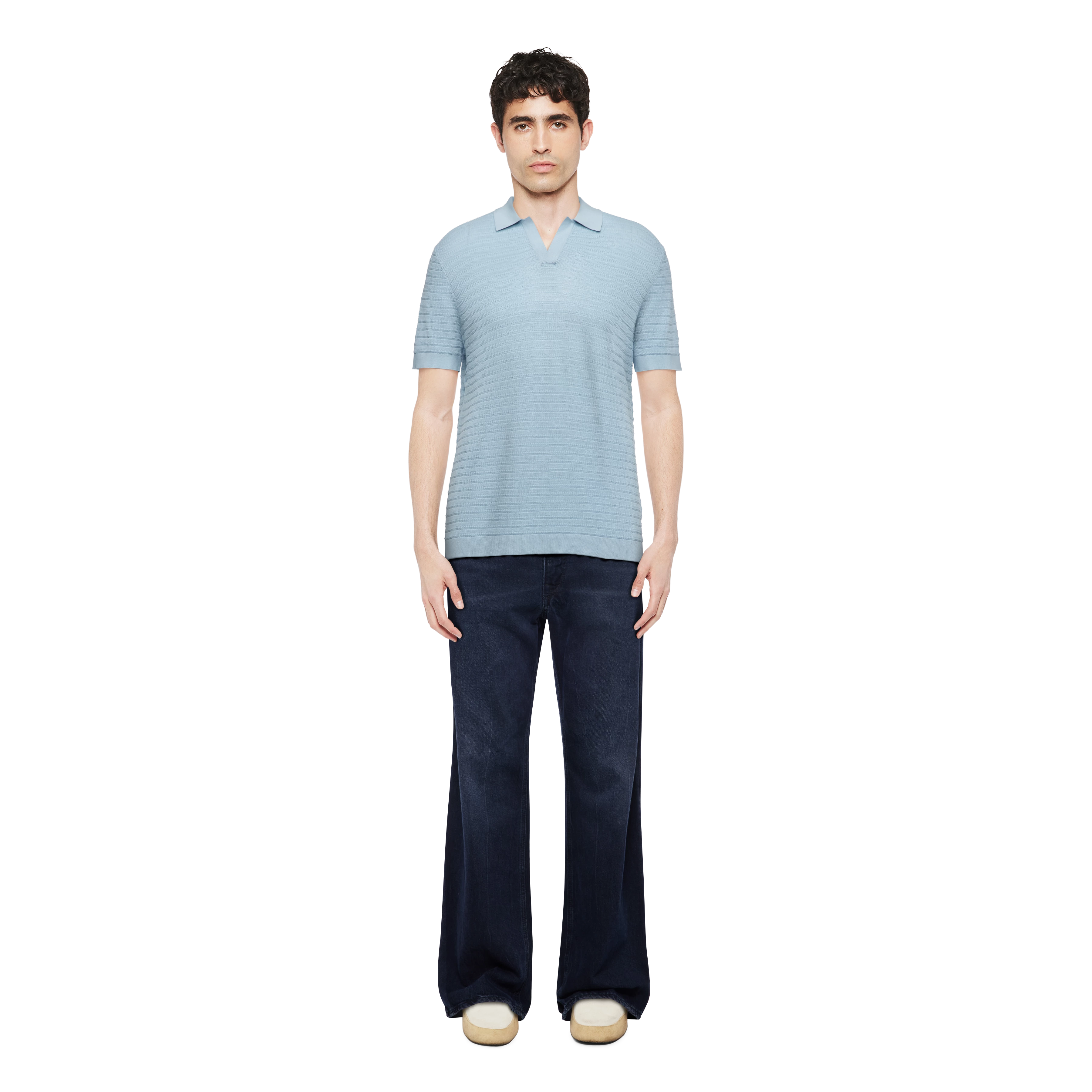 BRAIAN - Gebreide polo in gemerceriseerd katoen - heren - blauw - Ganzkörper-Frontansicht