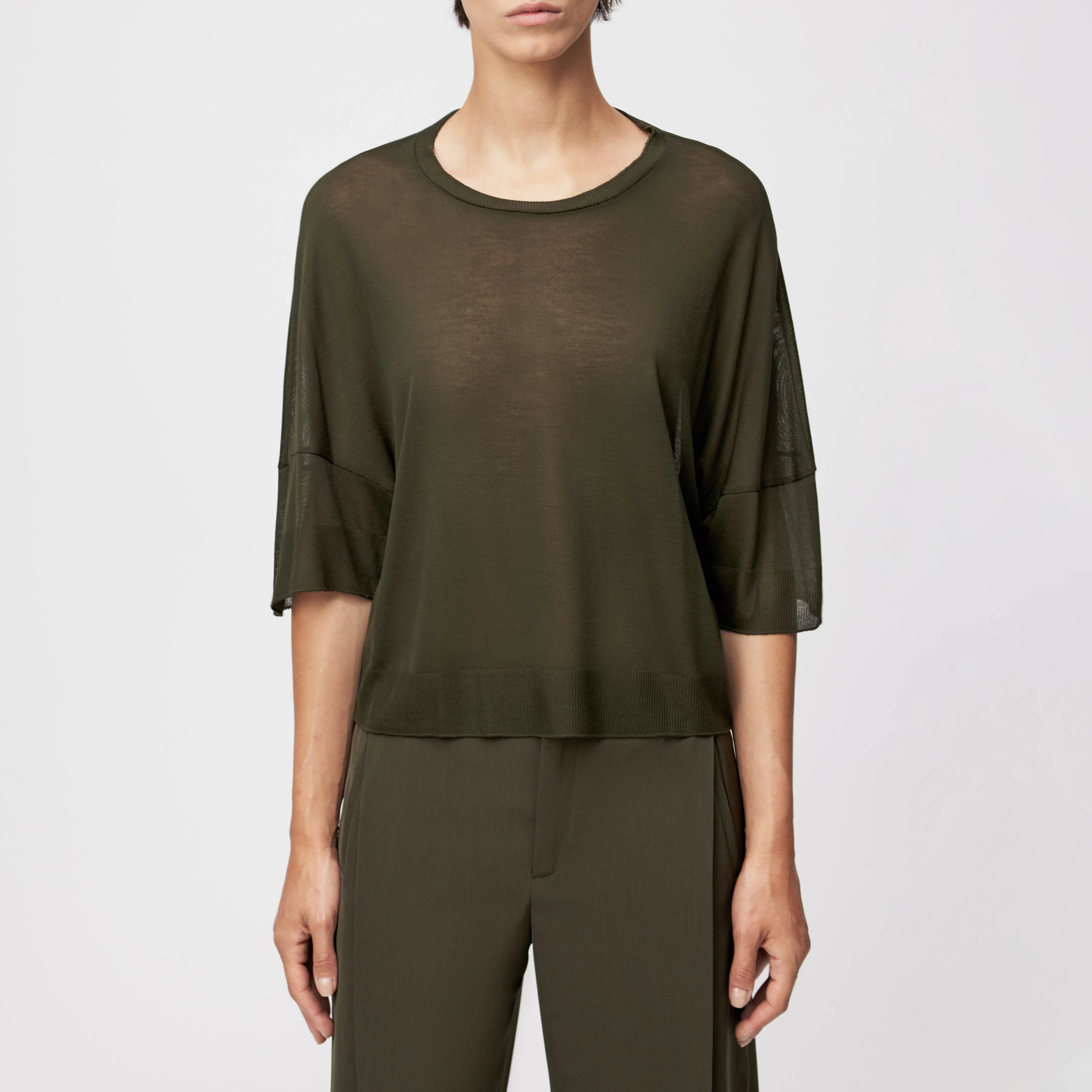 KUSIA - Verkürztes T-Shirt in transparentem Lyocell - Damen - grün - Frontansicht