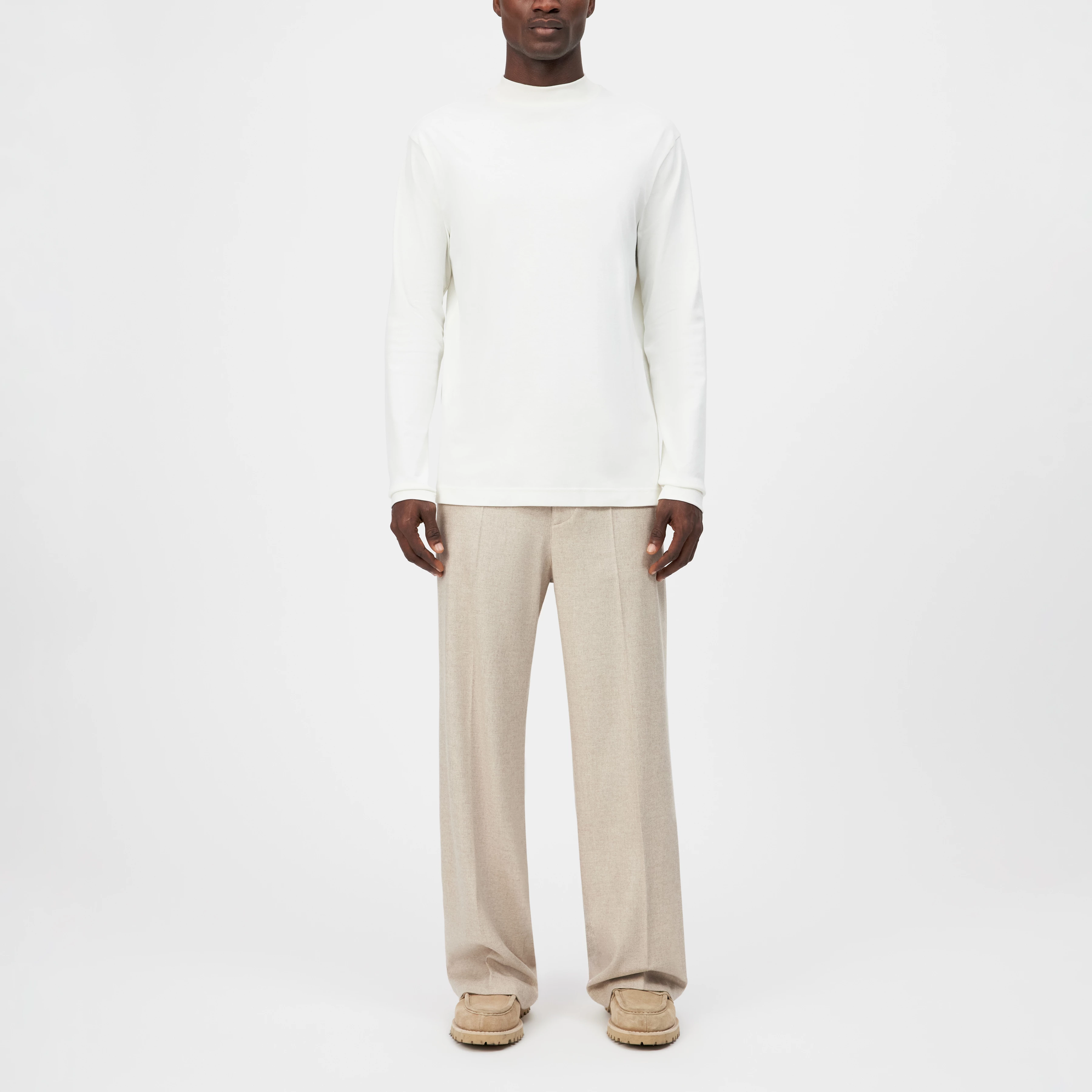 MORITZO - Longsleeve mit Stehkragen in elastischer Baumwolle - Herren - off white - Ganzkörper-Frontansicht