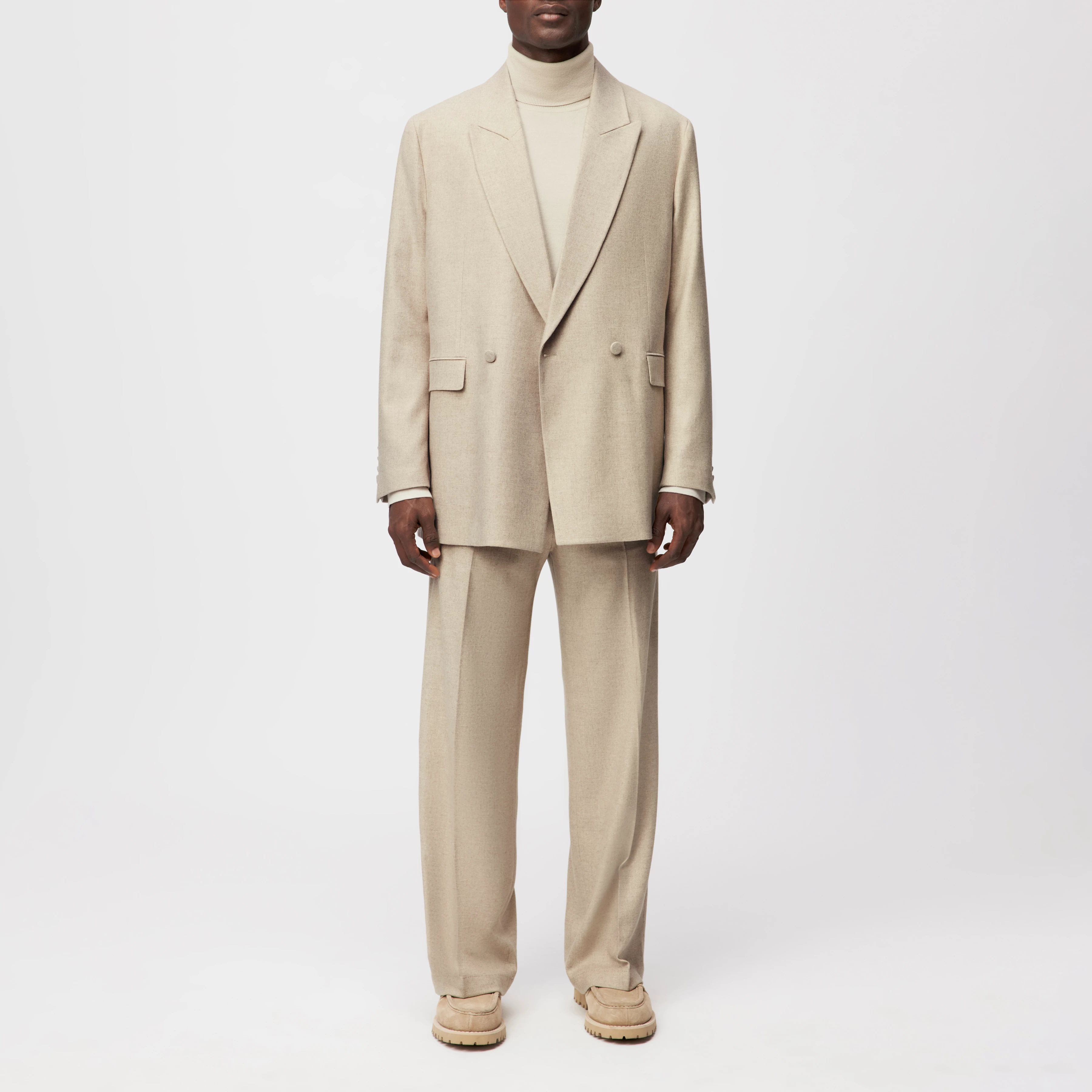 WYDER_SN - Weite Hose in softem Woll-Flanell - Herren - beige - Ganzkörper-Frontansicht