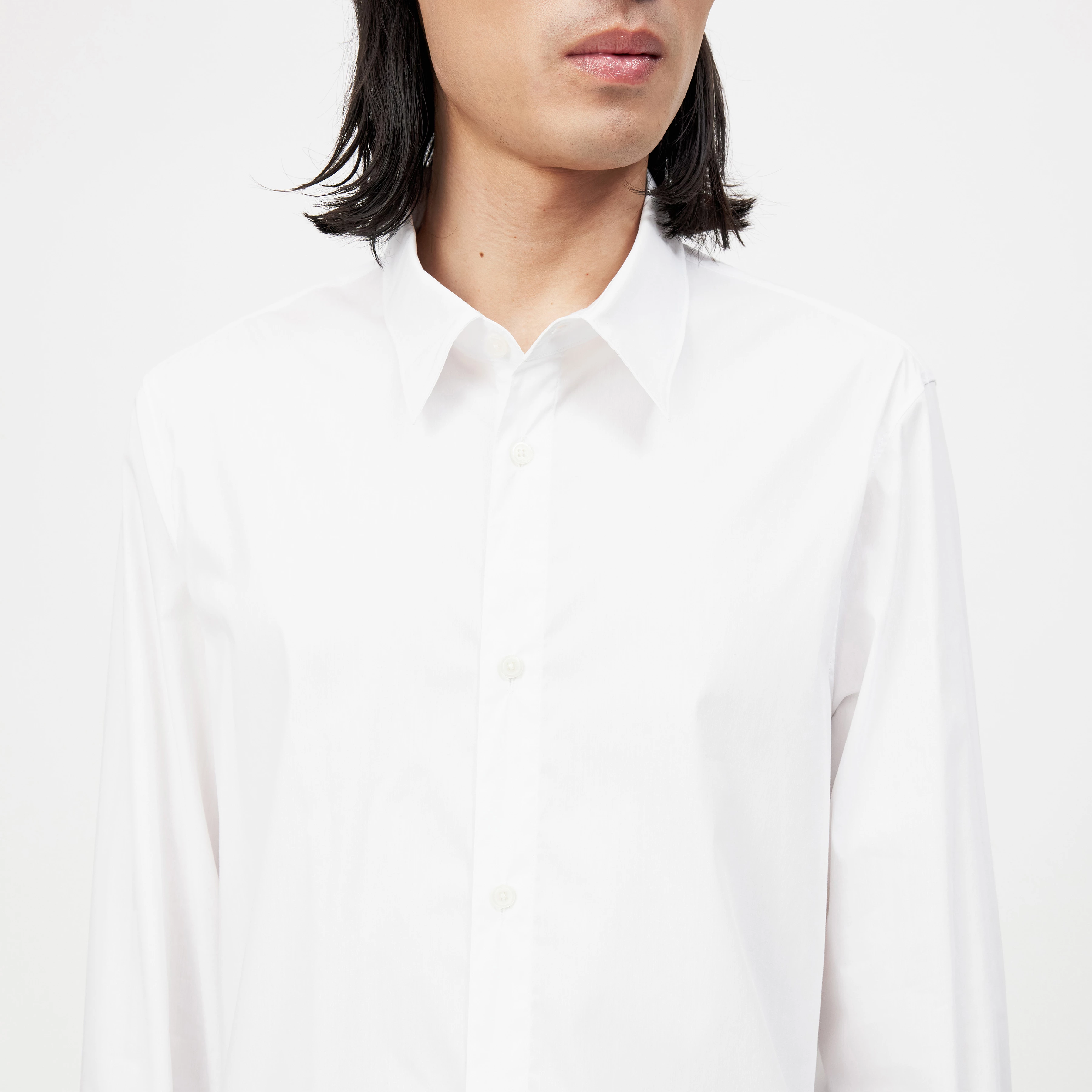 GAUNT - Klassisches Langarmhemd in Baumwolle-Mix - Herren - weiß - Detailansicht am Model