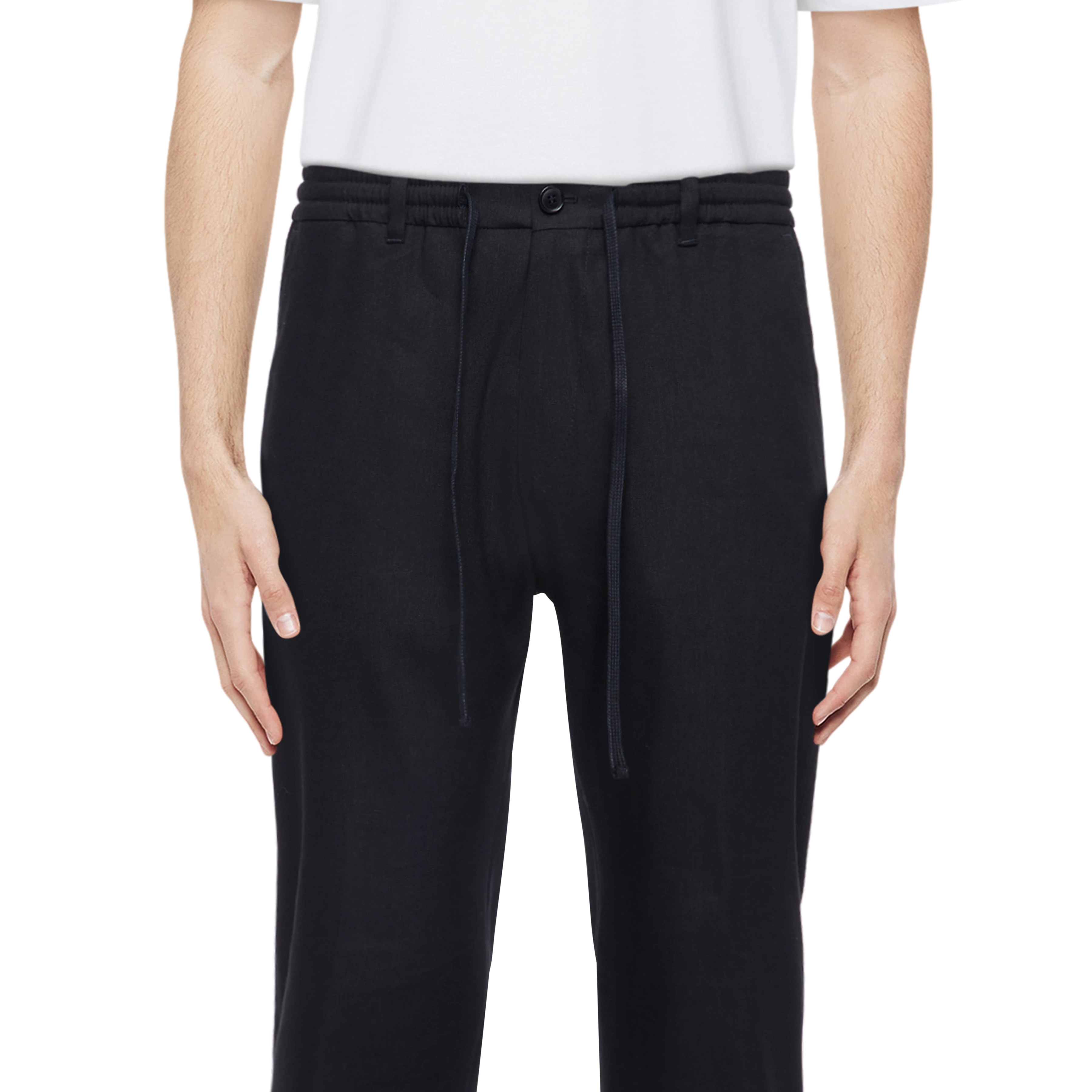 DEGER - Sweatpants with drawstring waist in blended linen - men - Natural Aluminium - Detailansicht am Model