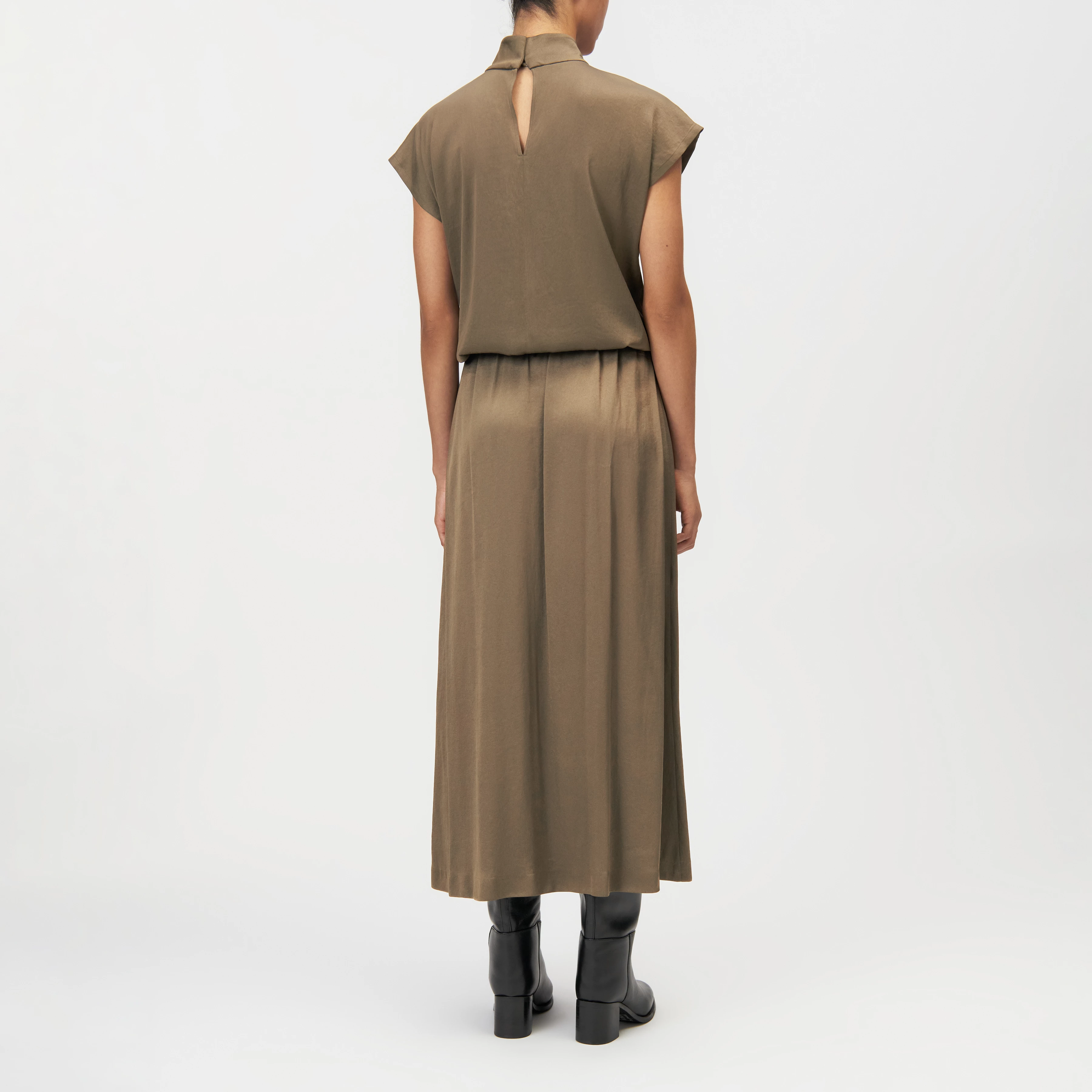 IDONEA - Jupe midi en satin à taille élastique - women - vert - Rückansicht