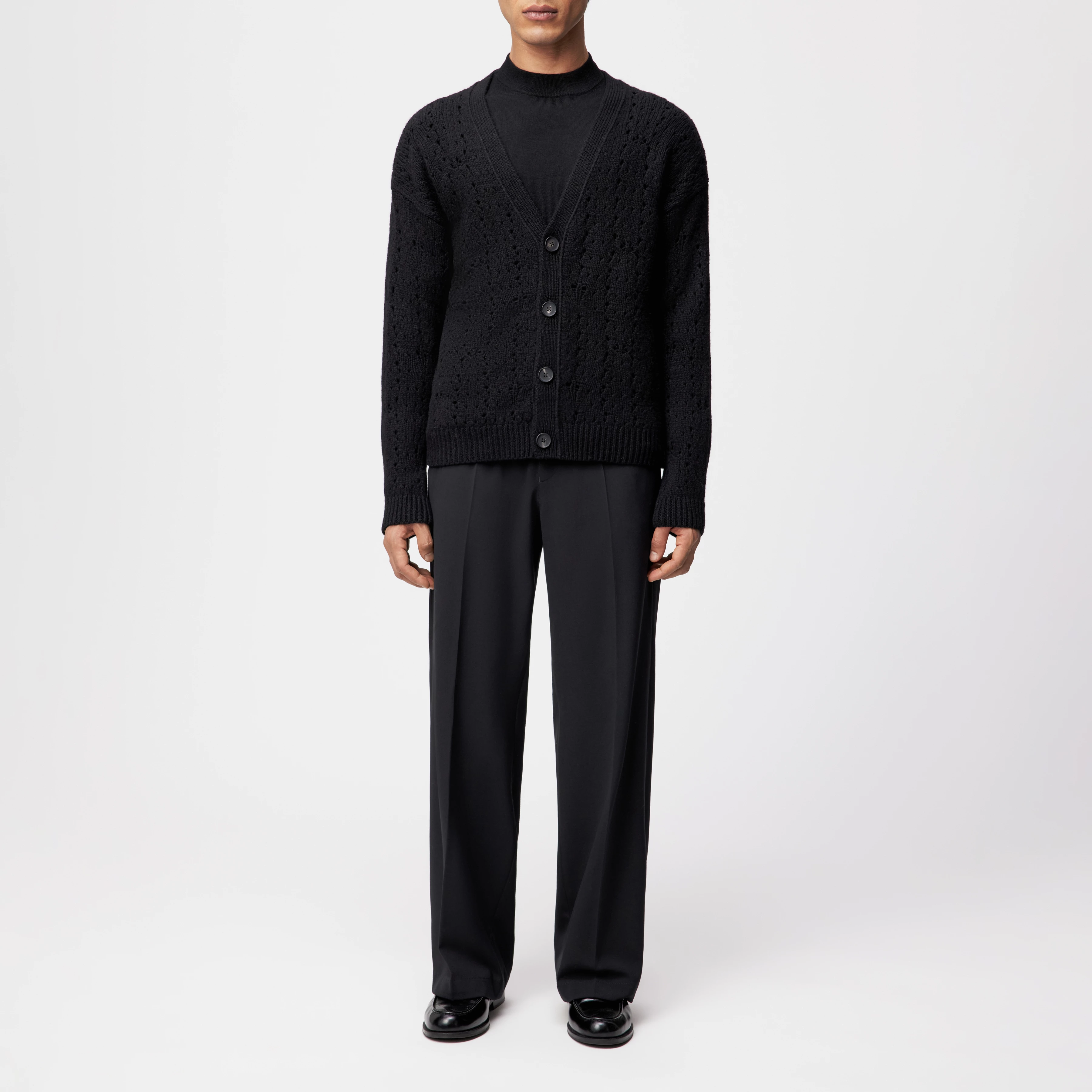 ELDARO - Cardigan in wool - men - Natural Aluminium - Ganzkörper-Frontansicht