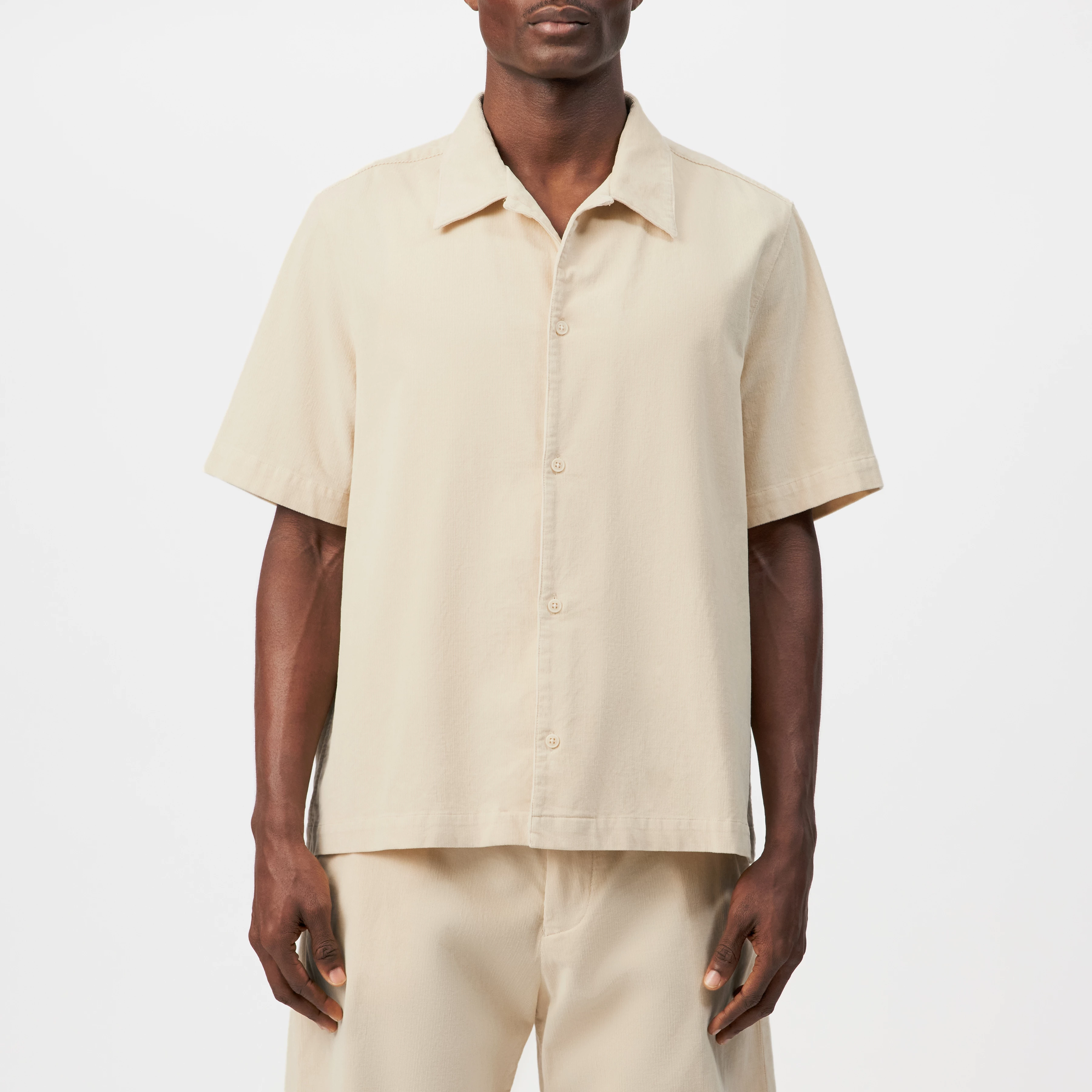 MERYN - Corduroy short-sleeve shirt - men - beige - Frontansicht
