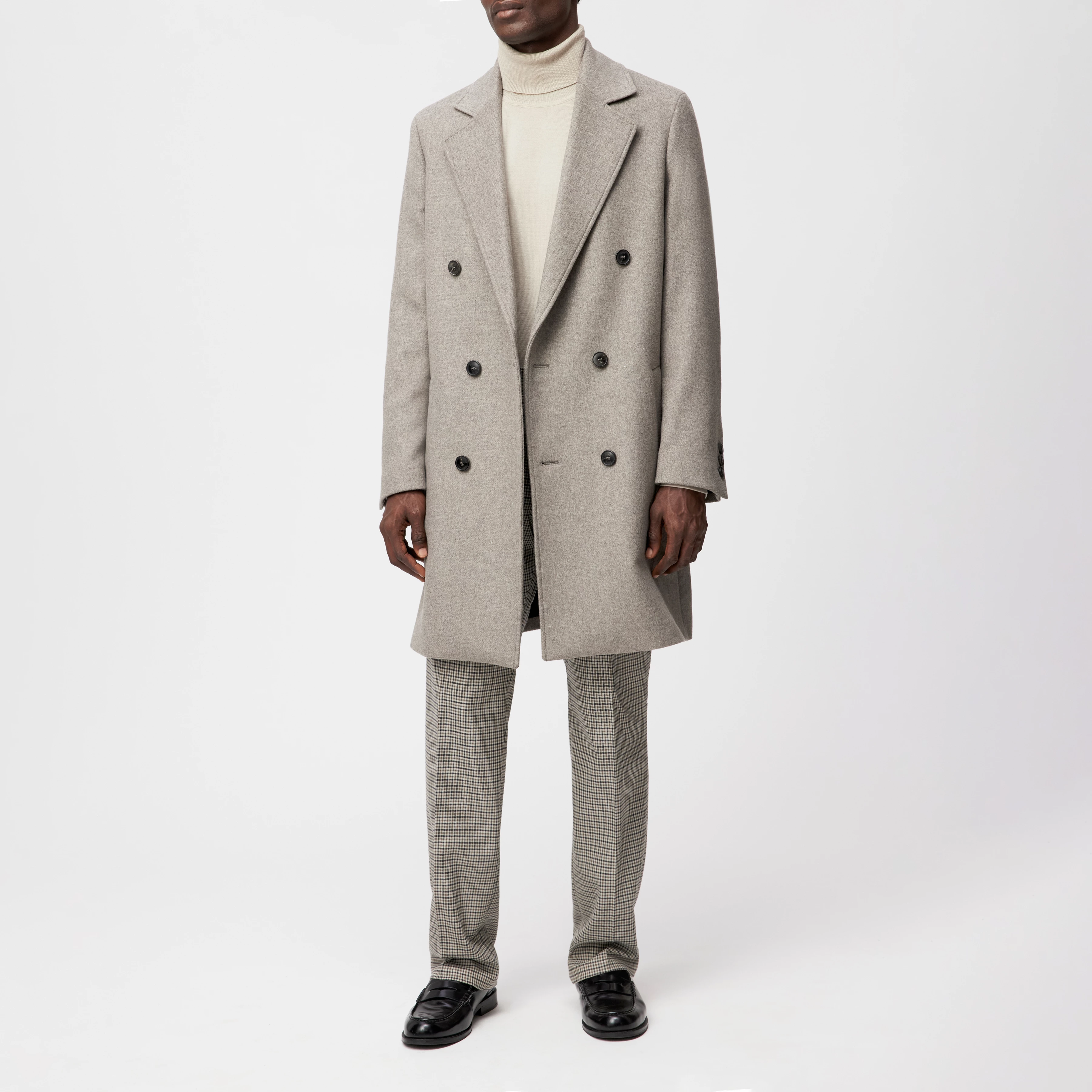 NEKOLA - Double-breasted coat in flannel - men - beige - Ganzkörper-Frontansicht