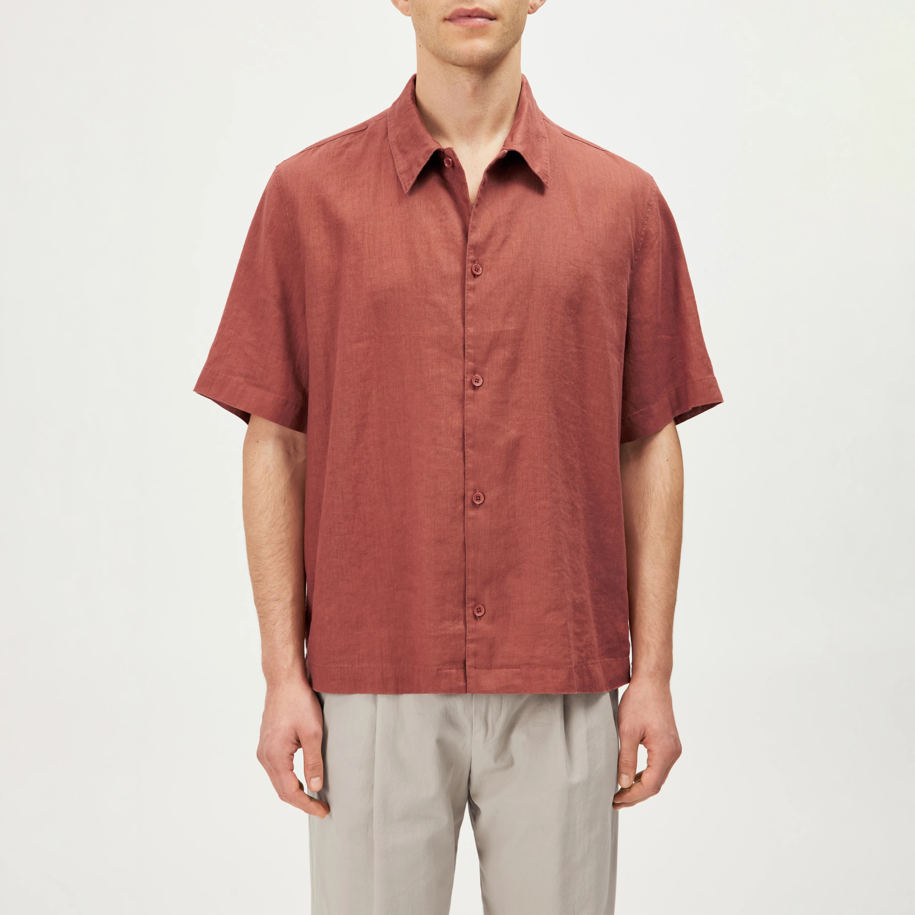 MERYN - Short-sleeve linen blend shirt - men - orange - Frontansicht