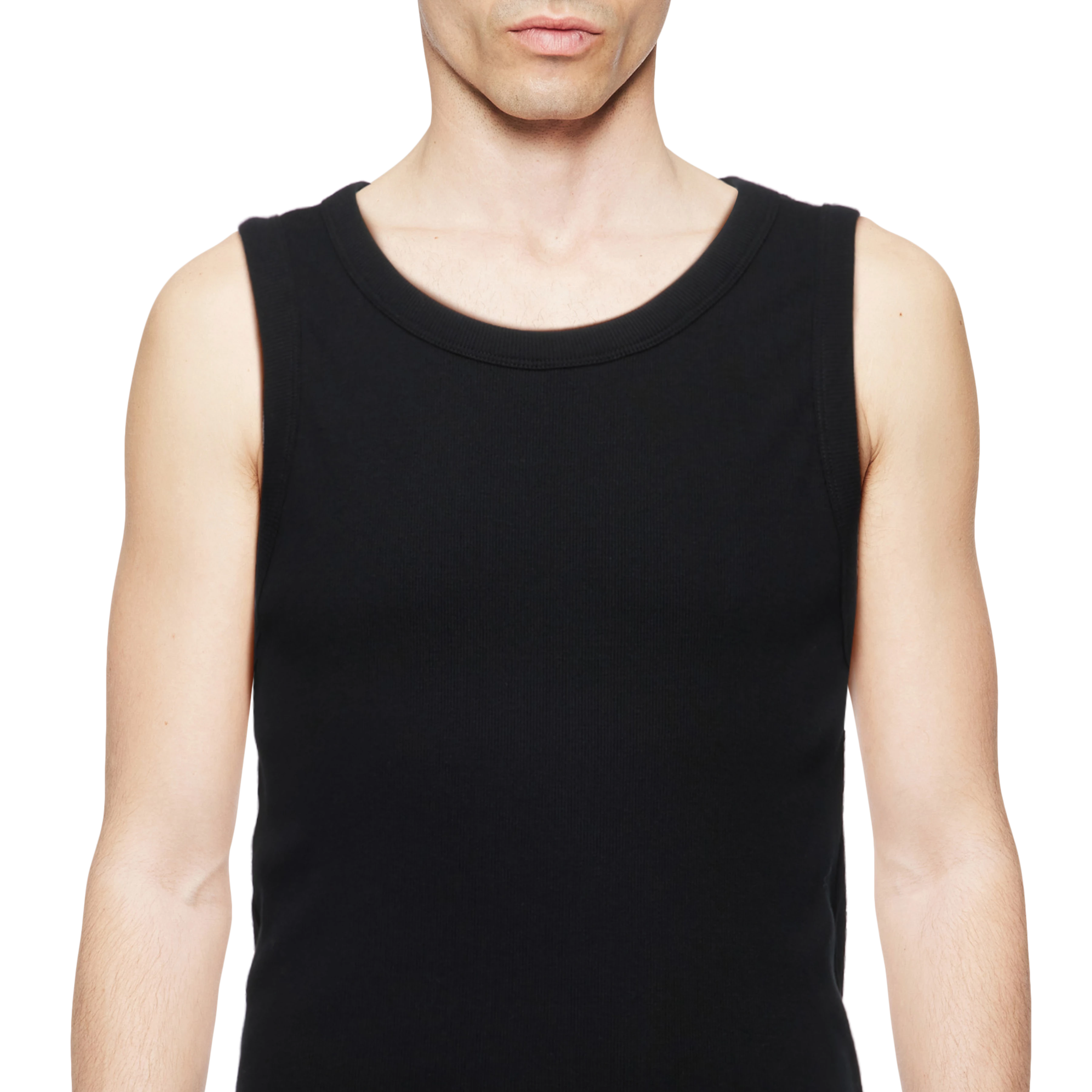 NATHAN - Body-fitted ribbed tank top in cotton - men - Natural Aluminium - Detailansicht am Model
