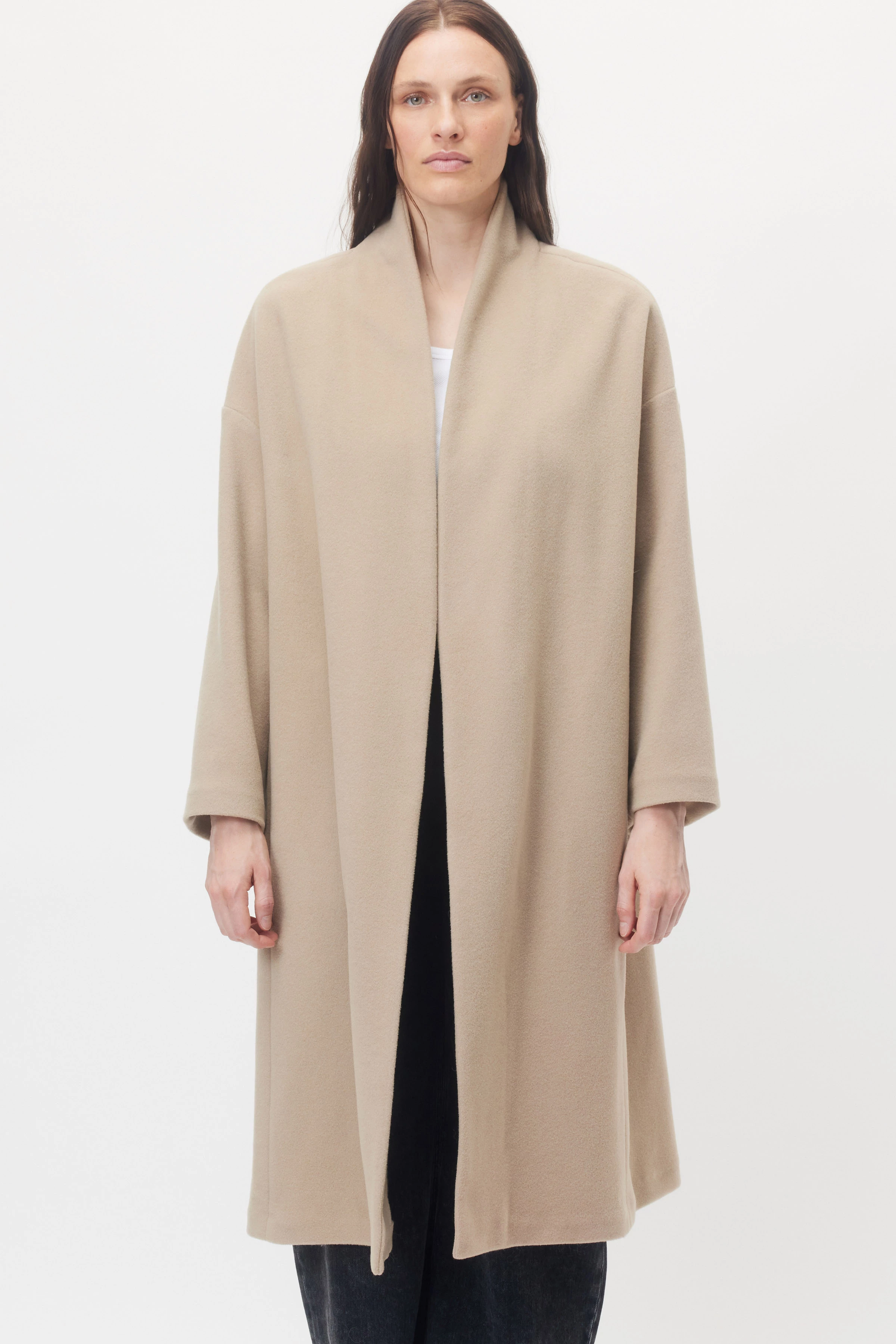 BAUPREY - Hüllenmantel in Wollflausch - Damen - beige - Frontansicht