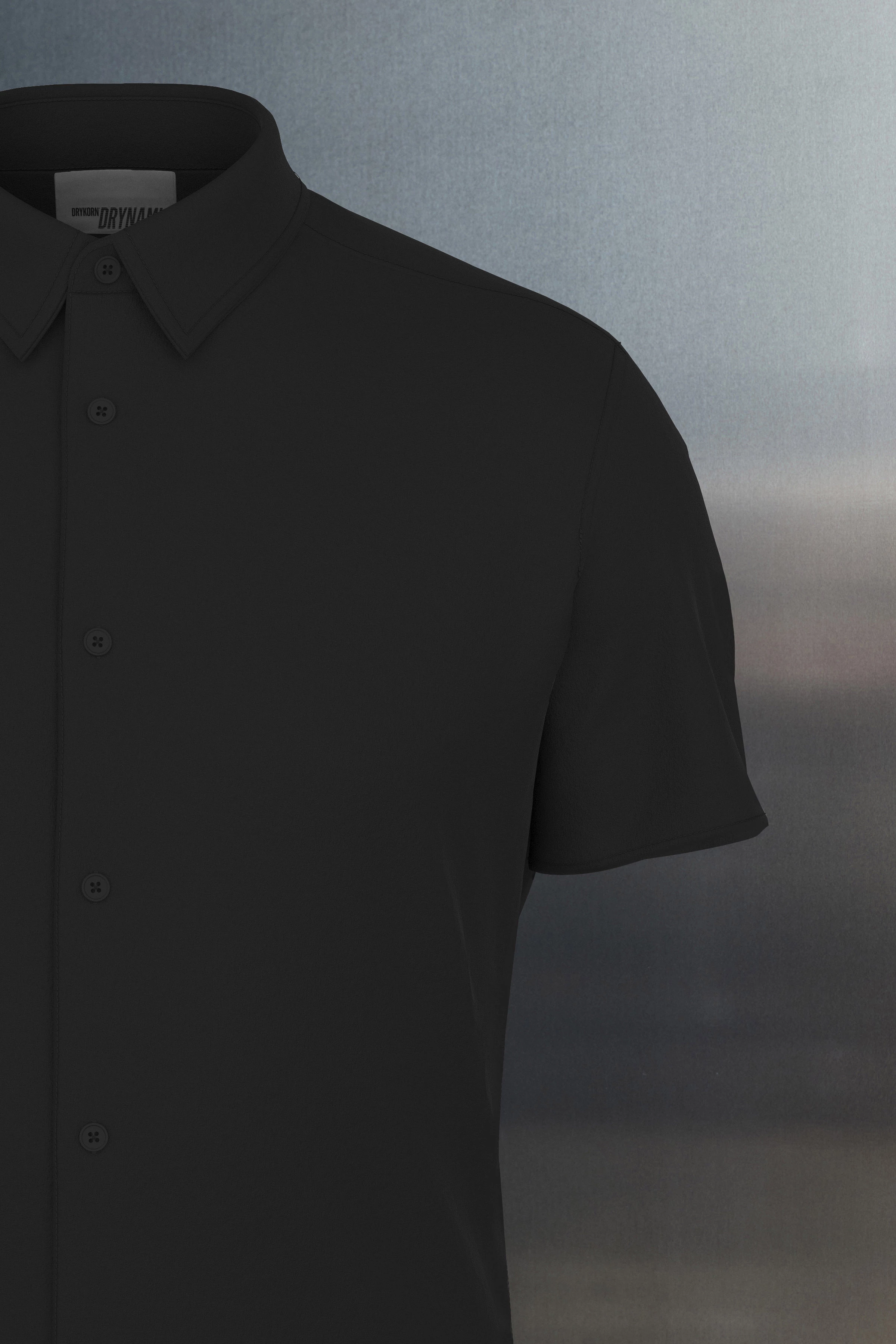 SPIN - Kurzarmhemd aus Baumwolle - Herren - schwarz - Freisteller Detailansicht