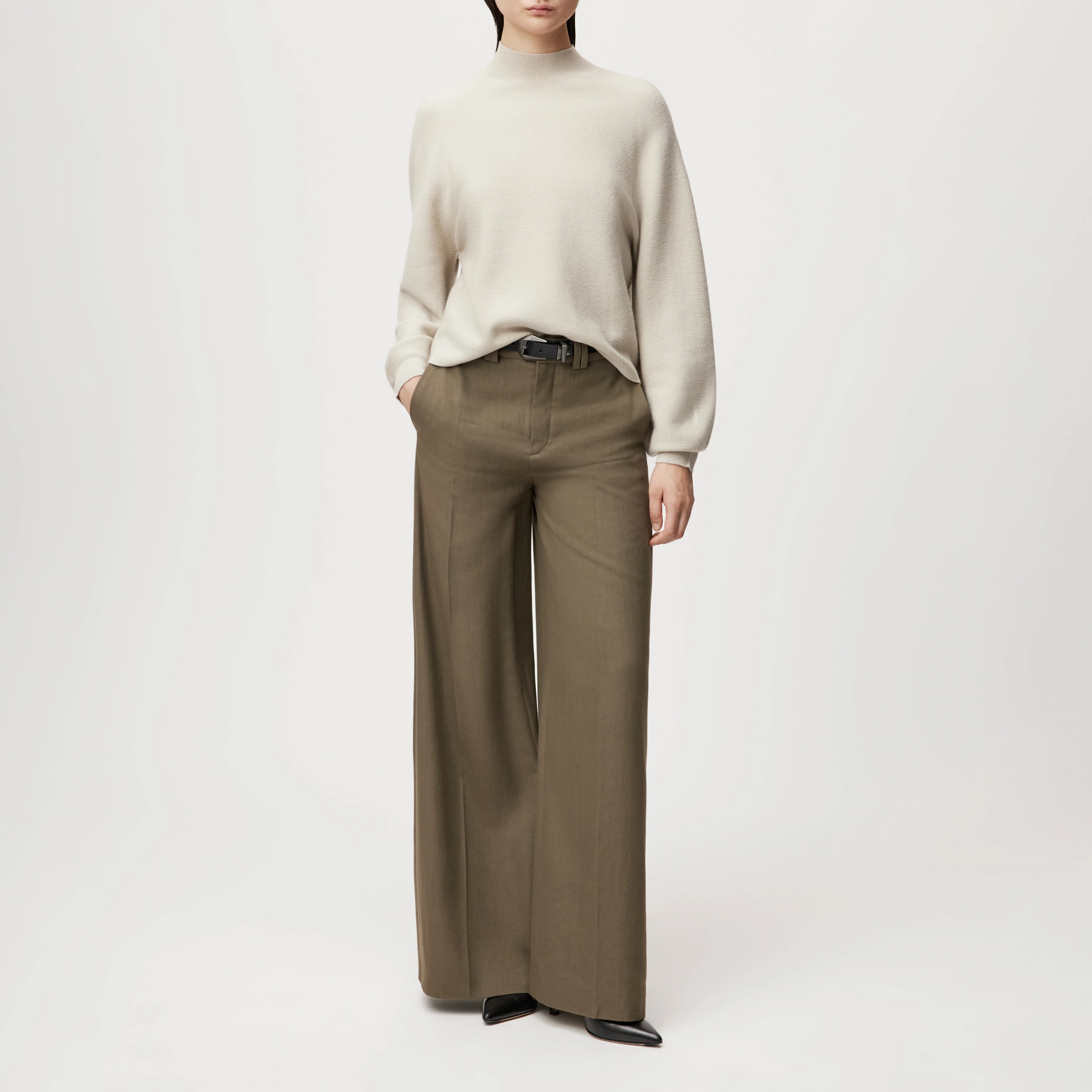 KIMONI - Pull à manches ballon 100 % laine mérinos - women - beige - Ganzkörper-Frontansicht