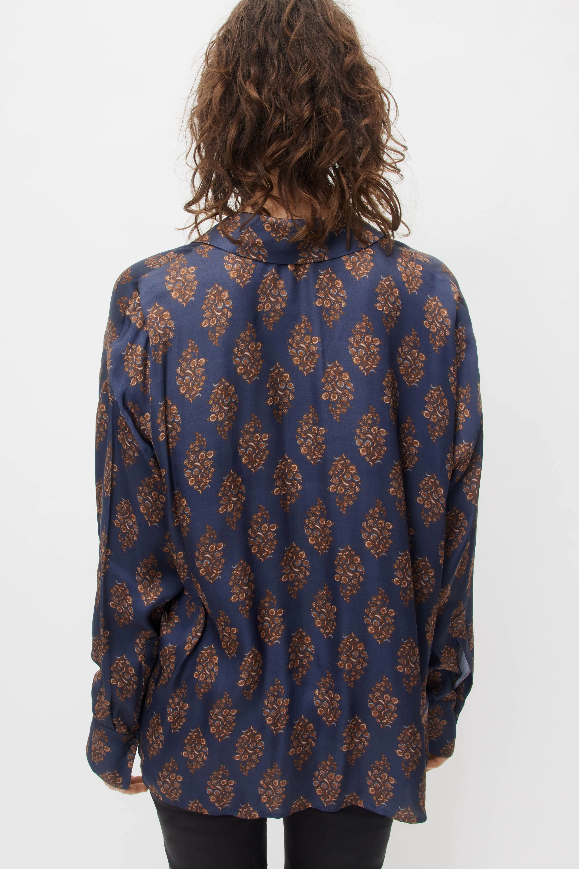 CLOELIA - viskoe satin shirt blouse - women - blue - Rückansicht