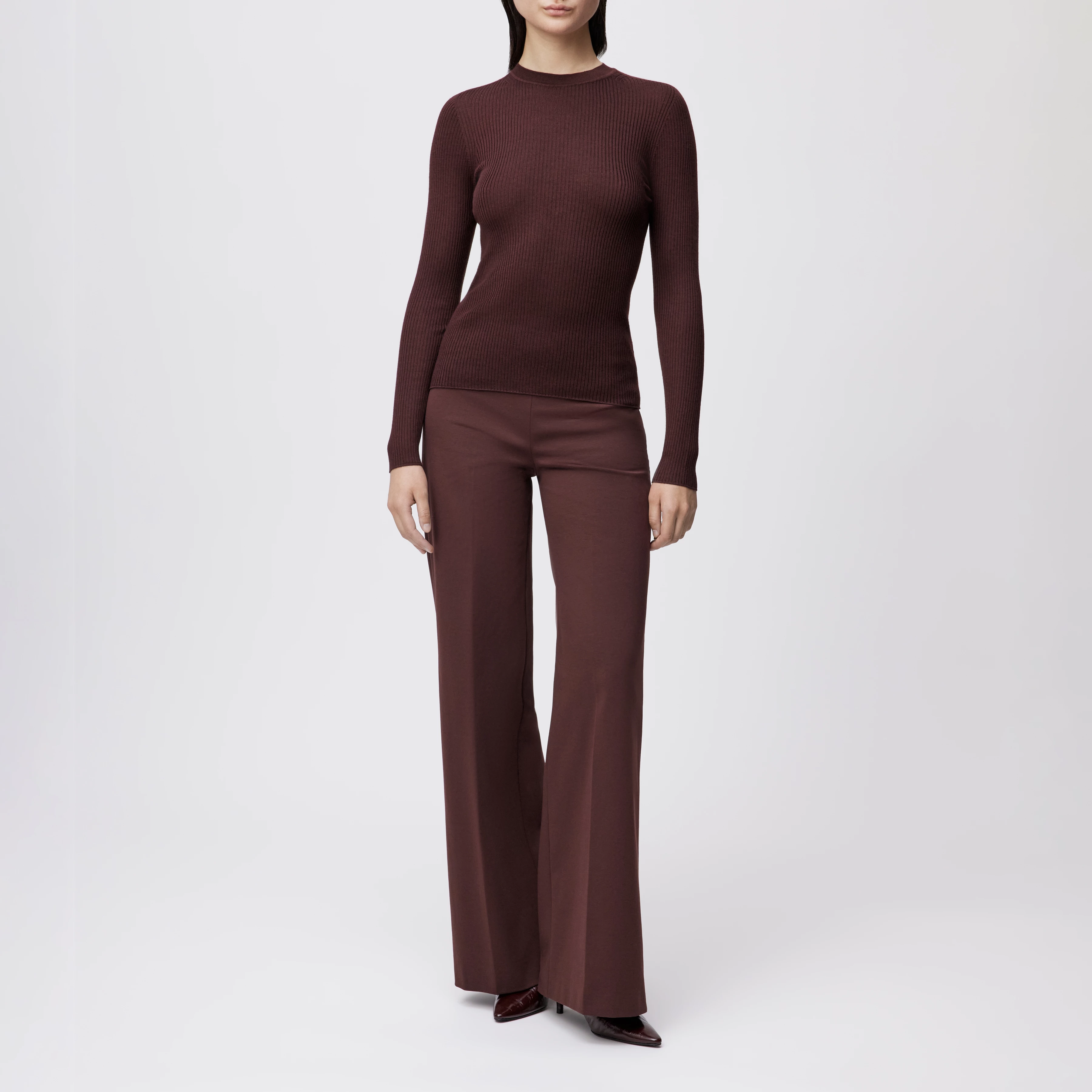 ERMA - Longsleeve mit Rundhals in fließendem Wollmix - Damen - rot - Ganzkörper-Frontansicht