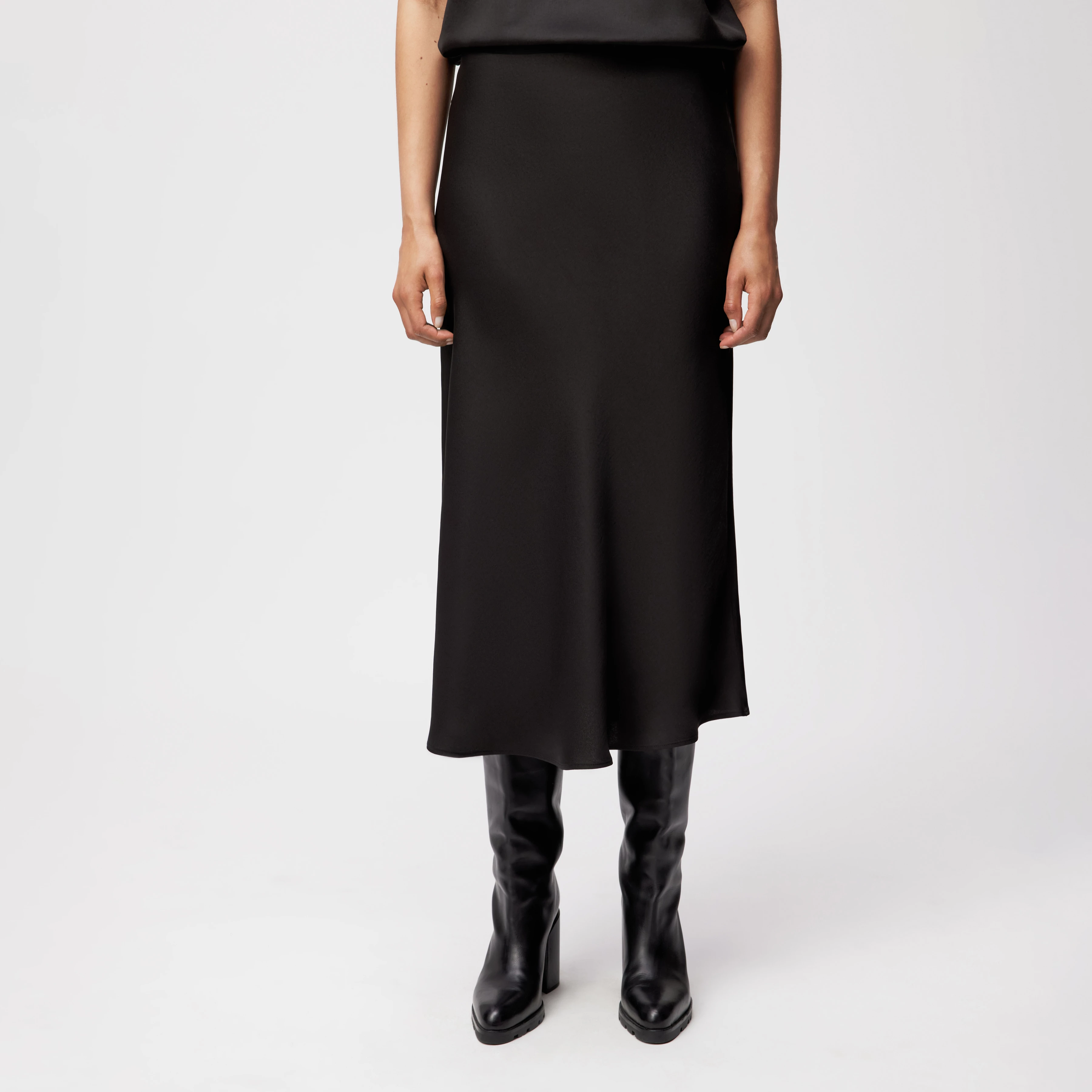 URA - Slip-Skirt in Midilänge in Satin - Damen - braun - Frontansicht