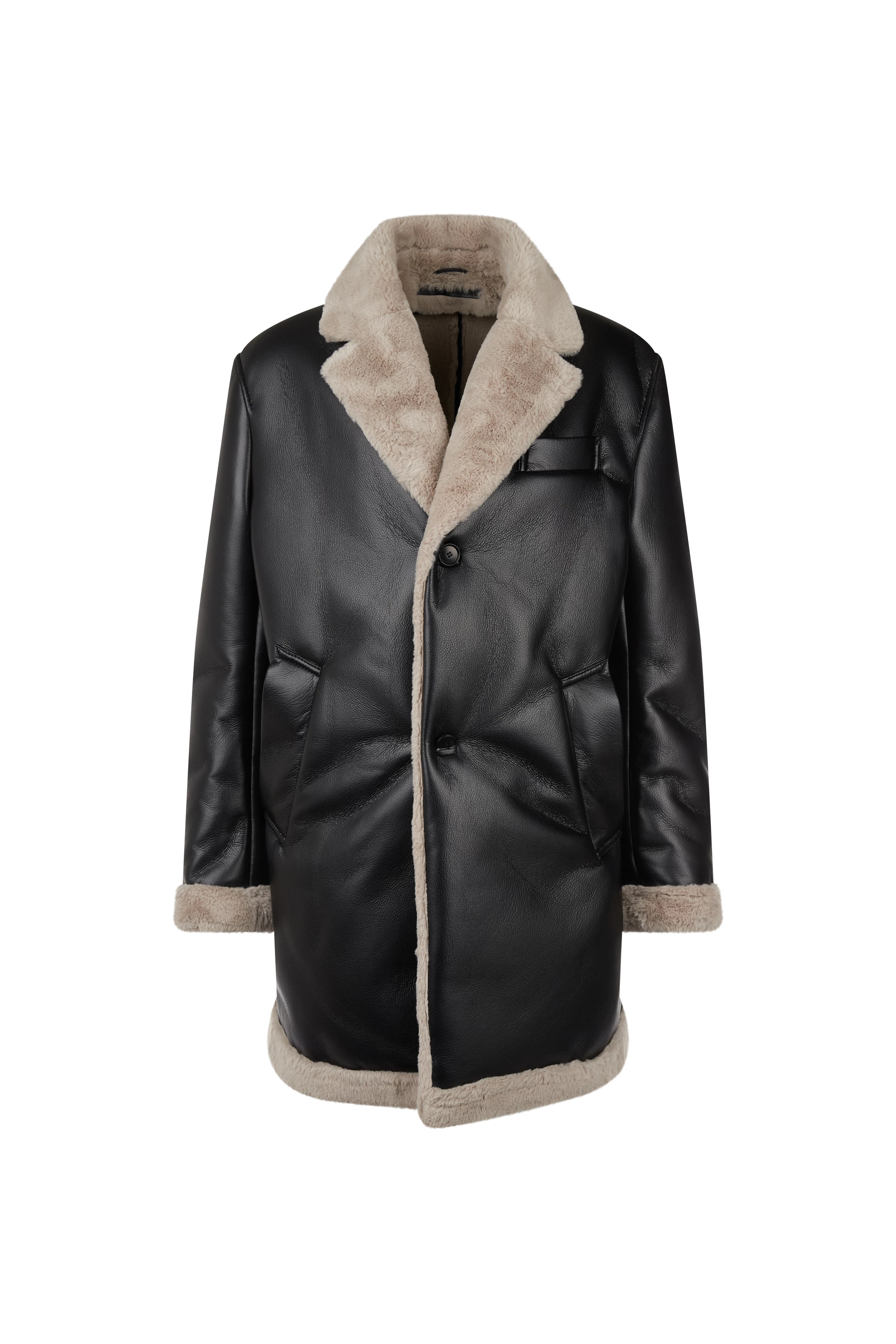 TENBY_S - veganer Shearlingmantel - Herren - schwarz - Freisteller Frontansicht