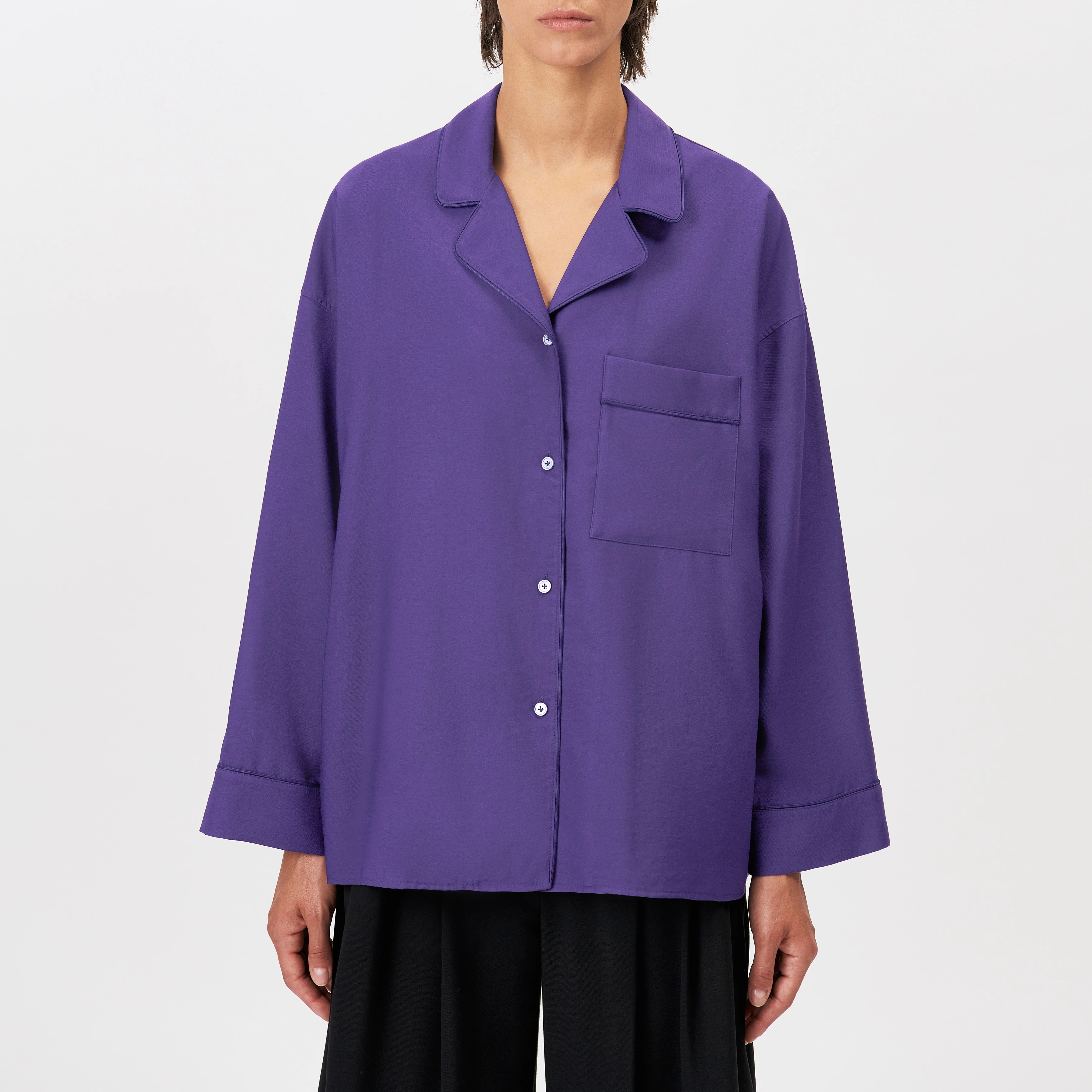 HELINA - Oversized viscose-blend shirt blouse - women - purple - Frontansicht
