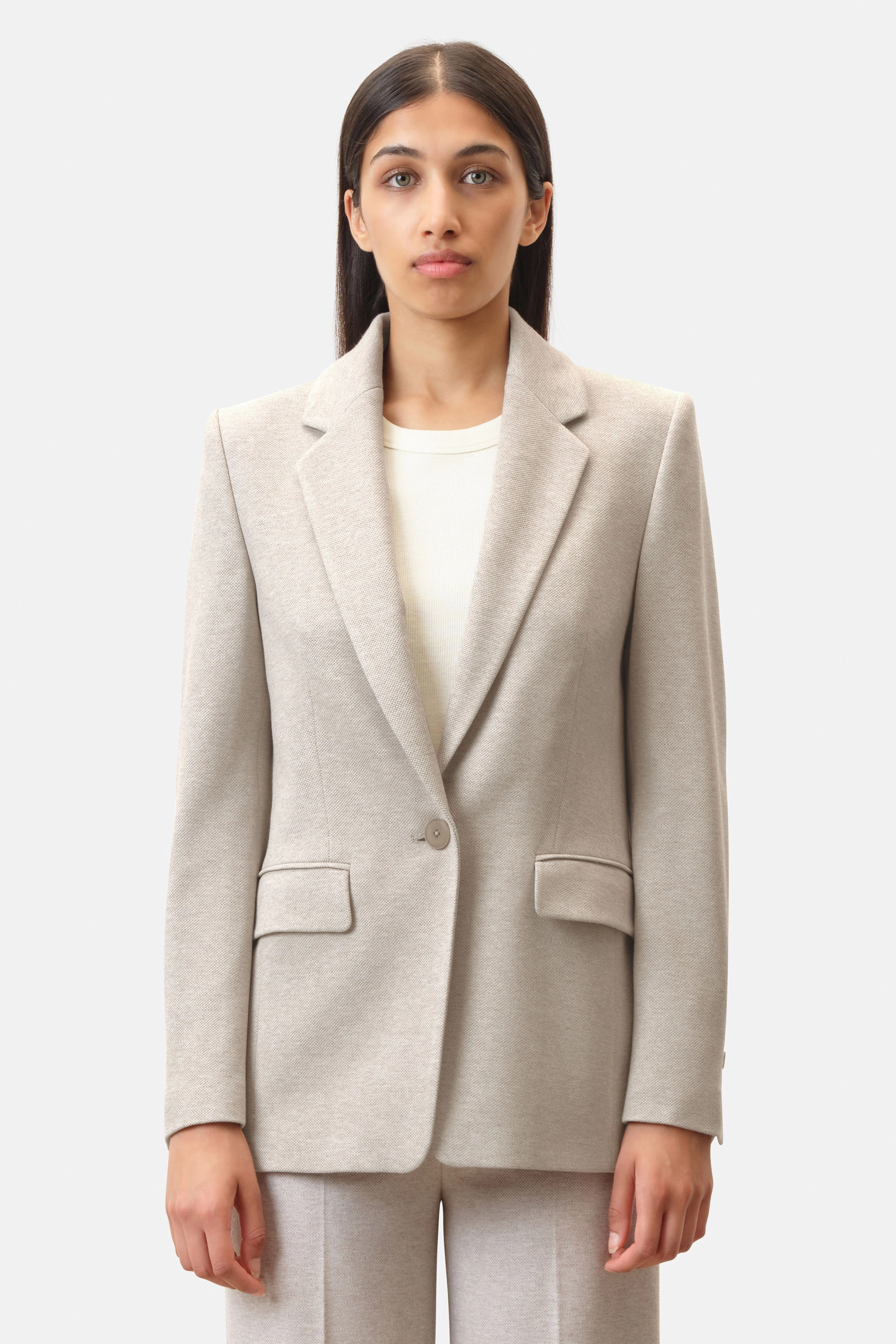 ATLIN_2 - Einknopf-Blazer in Jersey - Damen - beige - Frontansicht
